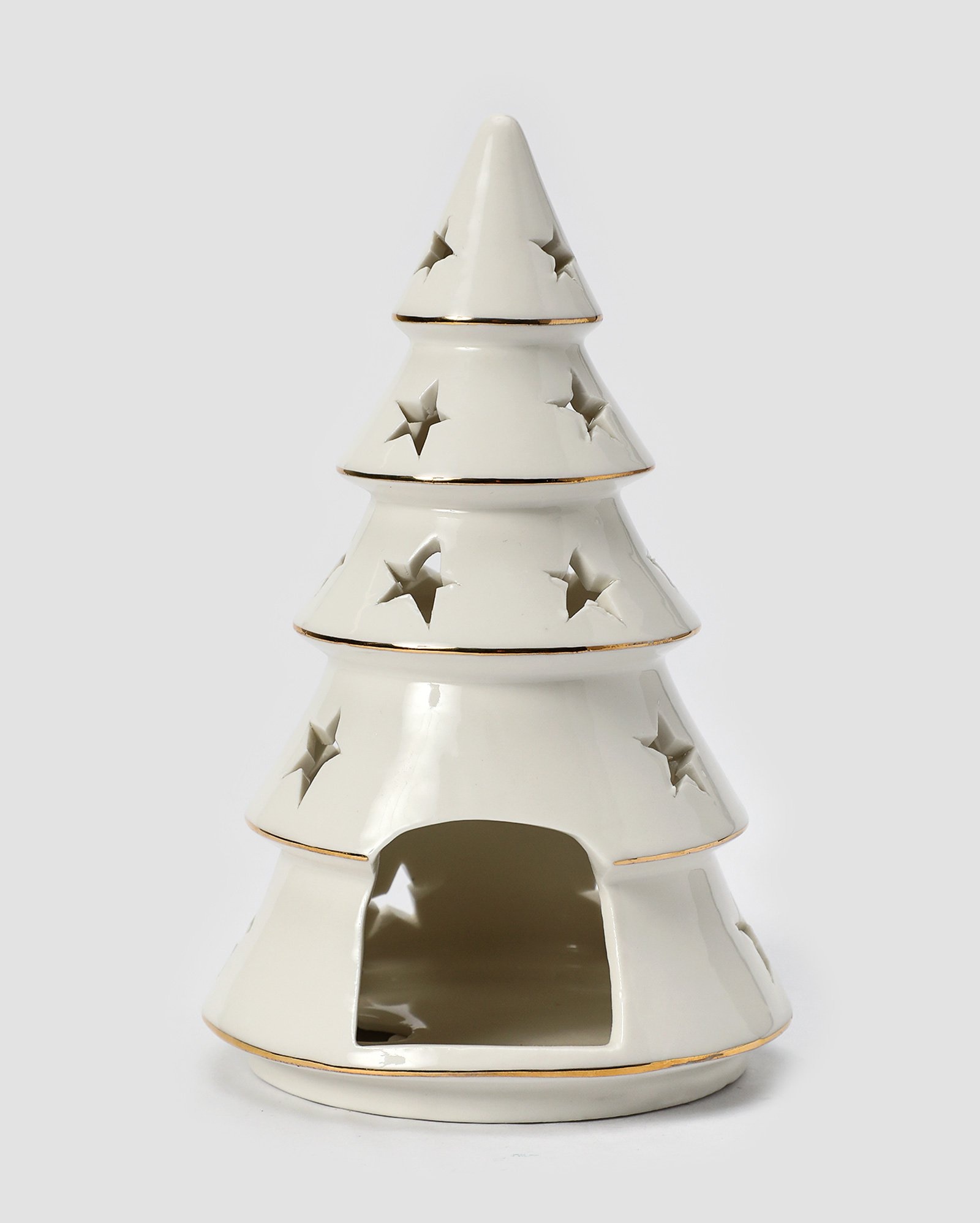 Porta-vela cerâmica árvore Natal estrelas branca | Casa Riachuelo