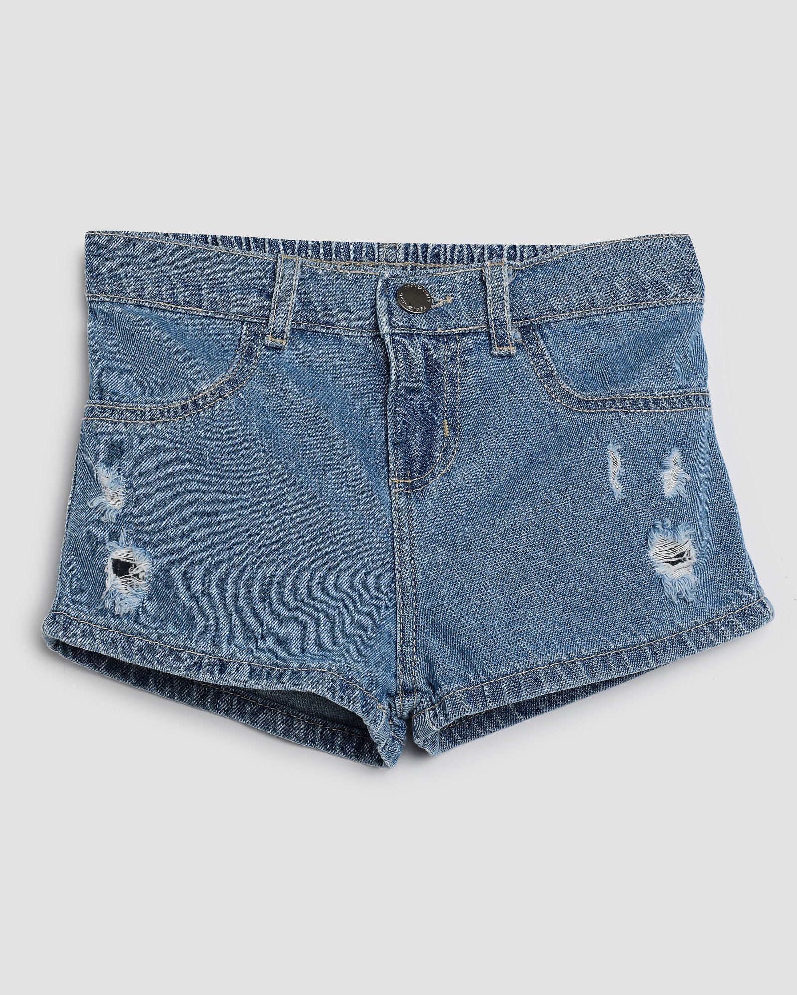 Short jeans infantil com puídos 4-10A denim médio | Pool Kids