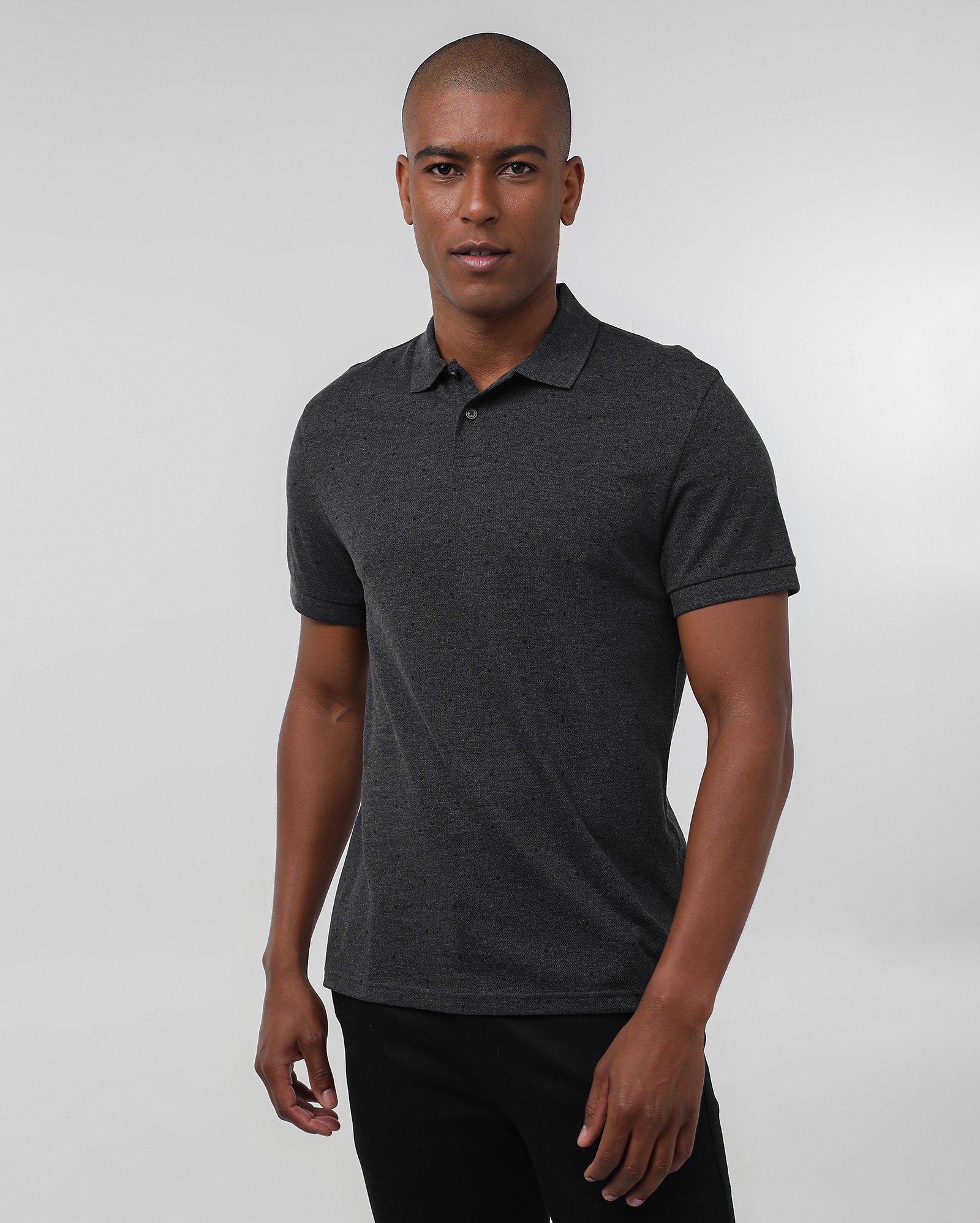 Camisa polo masculina poá manga curta - Cinza Escuro