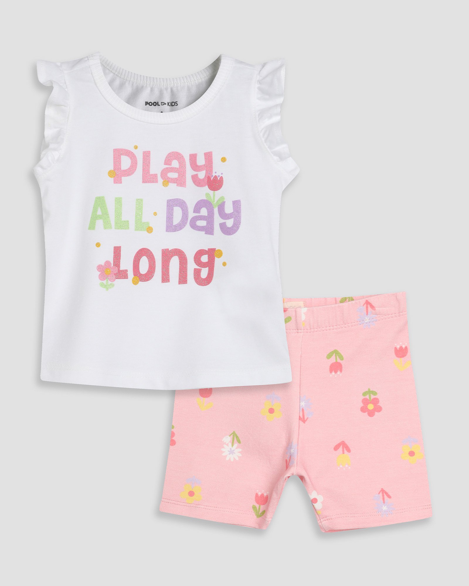 Conjunto curto infantil 2 peças floral babado 1-4A branco | Pool Kids