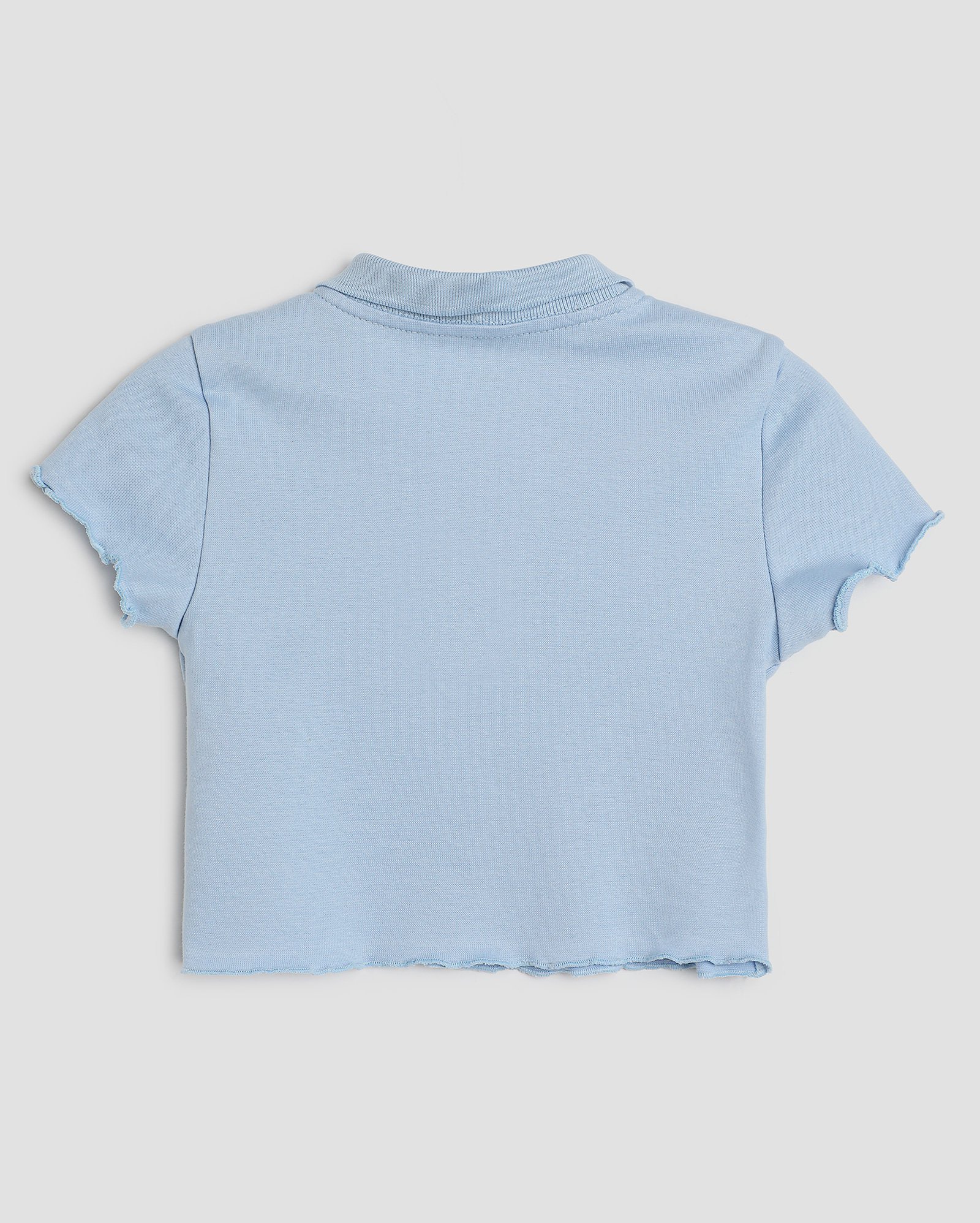 Camisa polo cropped infantil em ripple com zíper 4-10A - Azul Claro