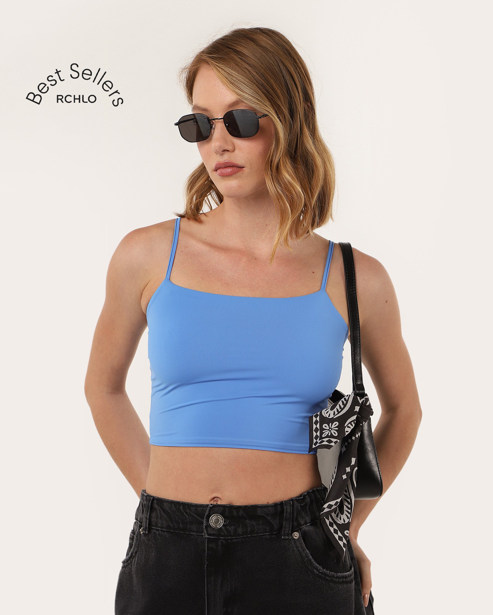 Regata cropped Maya em poliamida toque frio - Azul Claro | Pool