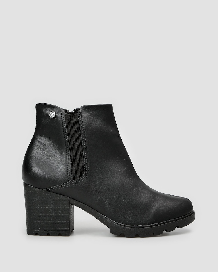 Riachuelo Bota feminina tratorada salto médio com zíper preta