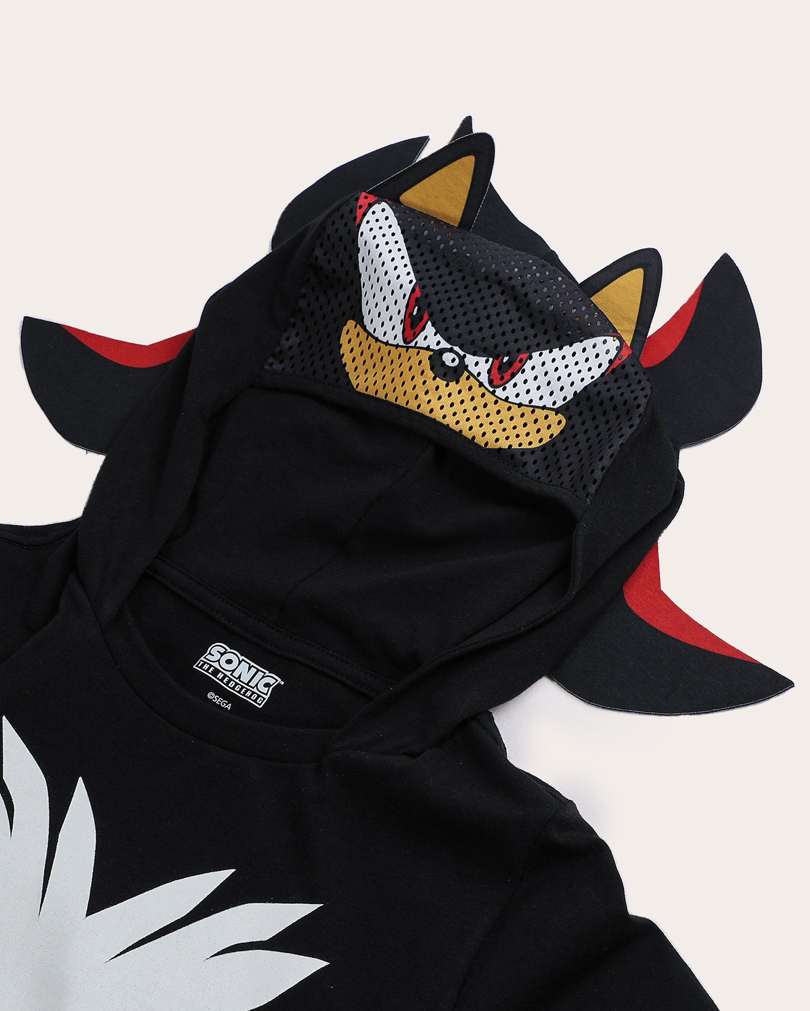 Camiseta infantil Shadow Sonic com capuz interativo 4-10A preta | SEGA