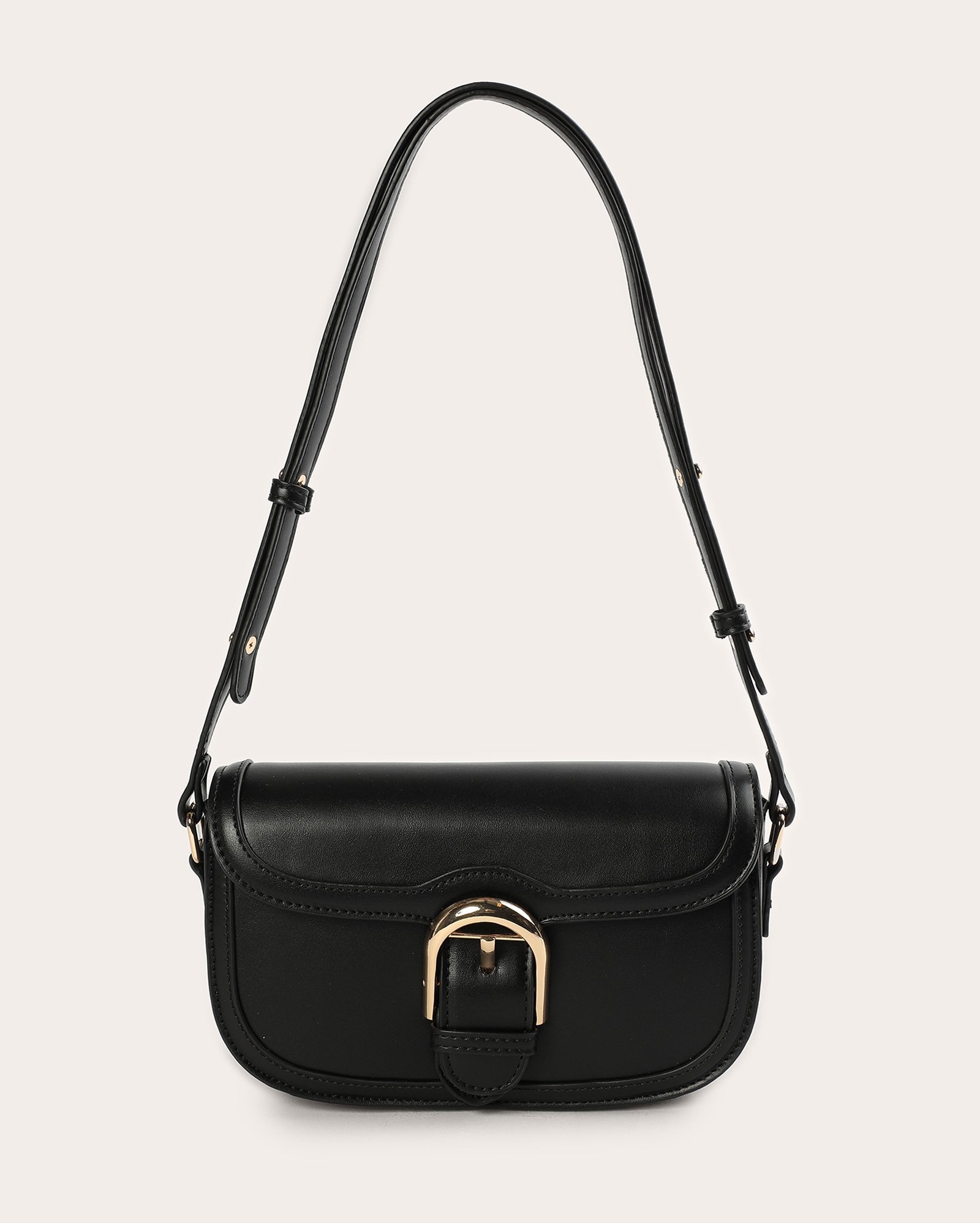 Bolsa tiracolo com alça fixa e fivela - Preto