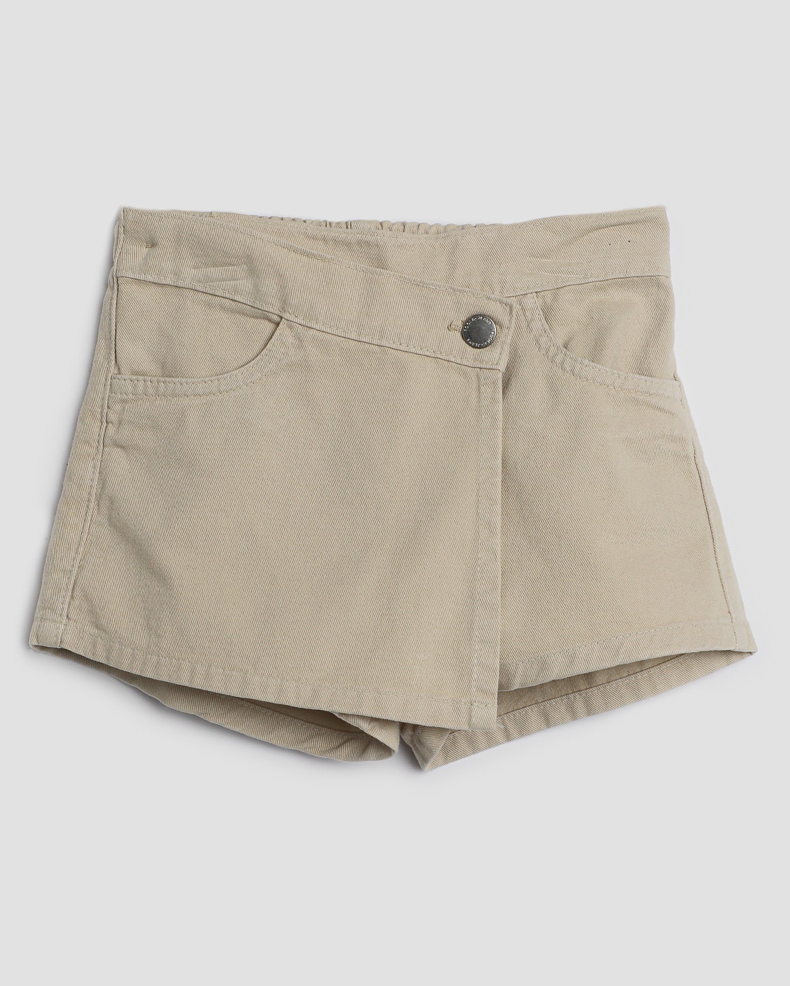 Short-saia jeans infantil transpassado 4-10A - Bege | Pool Kids