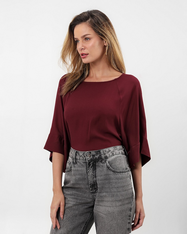 Riachuelo Blusa feminina manga 3/4 ampla vermelha AK by Riachuelo