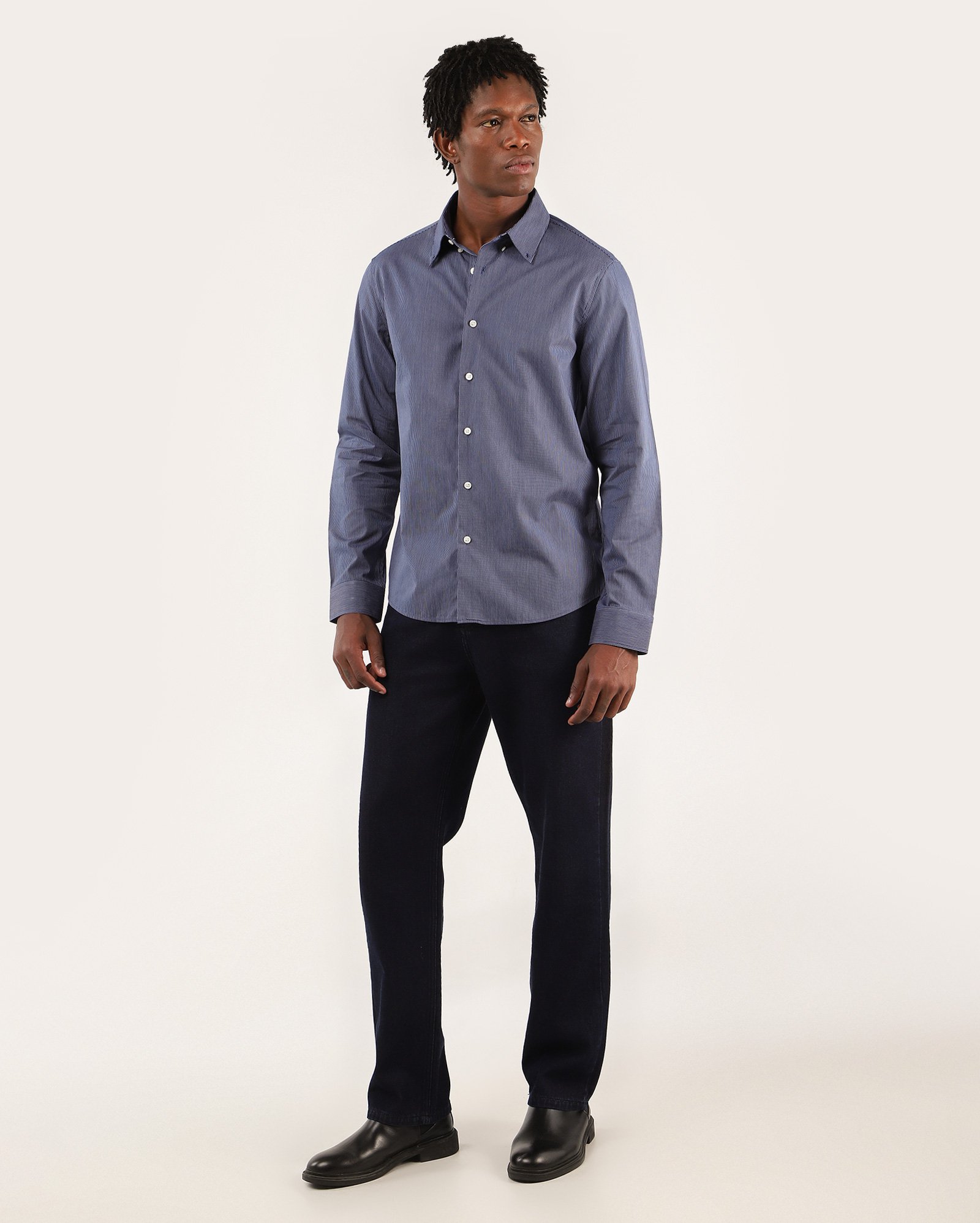 Camisa social masculina slim listrada - Azul-marinho | Original by Riachuelo