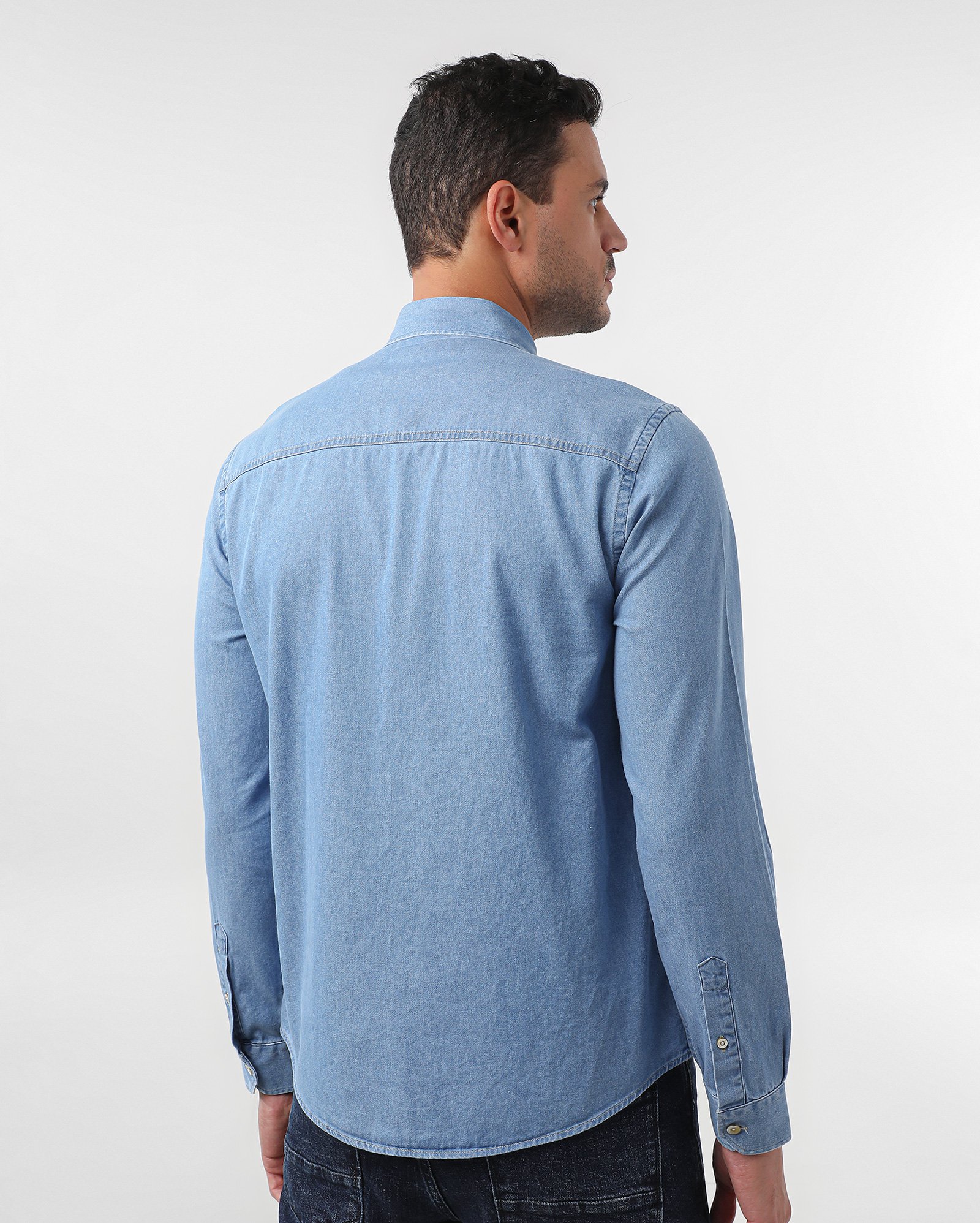 Camisa jeans masculina manga longa denim médio | Pool Jeans