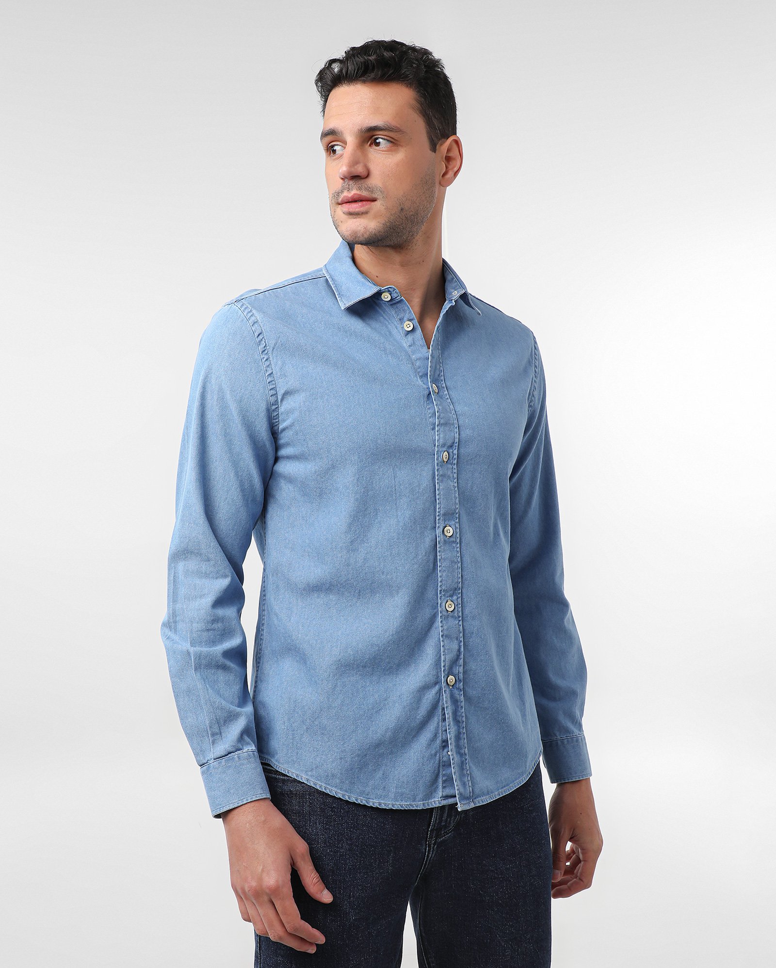 Camisa jeans masculina manga longa denim médio | Pool Jeans