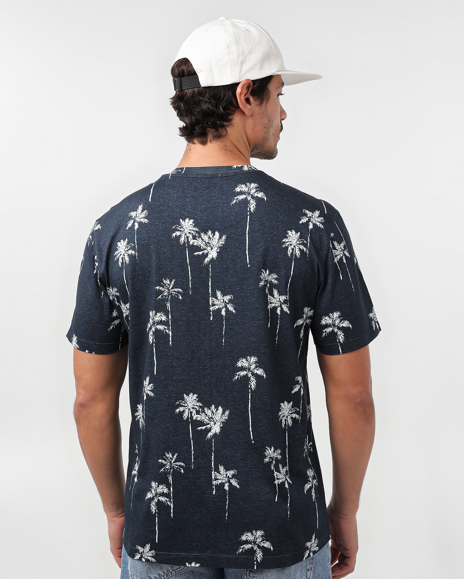 Camiseta masculina manga curta full coqueiros - Azul Escuro | Pool