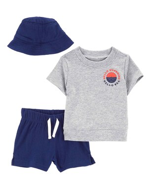 Conjunto curto bebê 3 peças hello sea com bucket hat multicor | Carter's