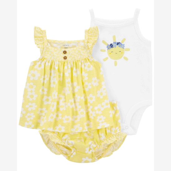 Conjunto curto bebê 3 peças floral com elástico multicor | Carter's