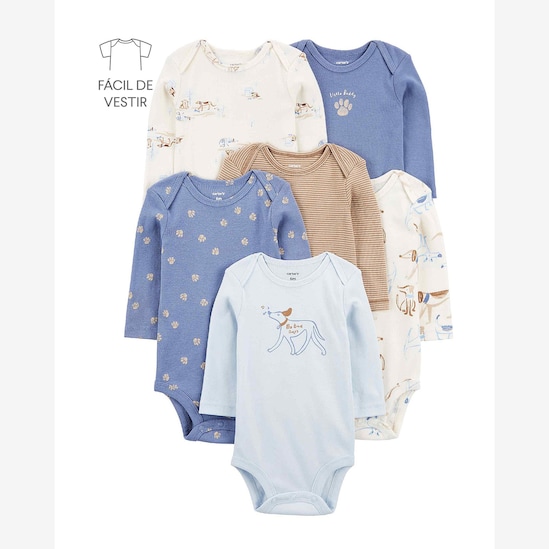 Kit body bebê 6 peças listrado e cachorro multicor | Carter's