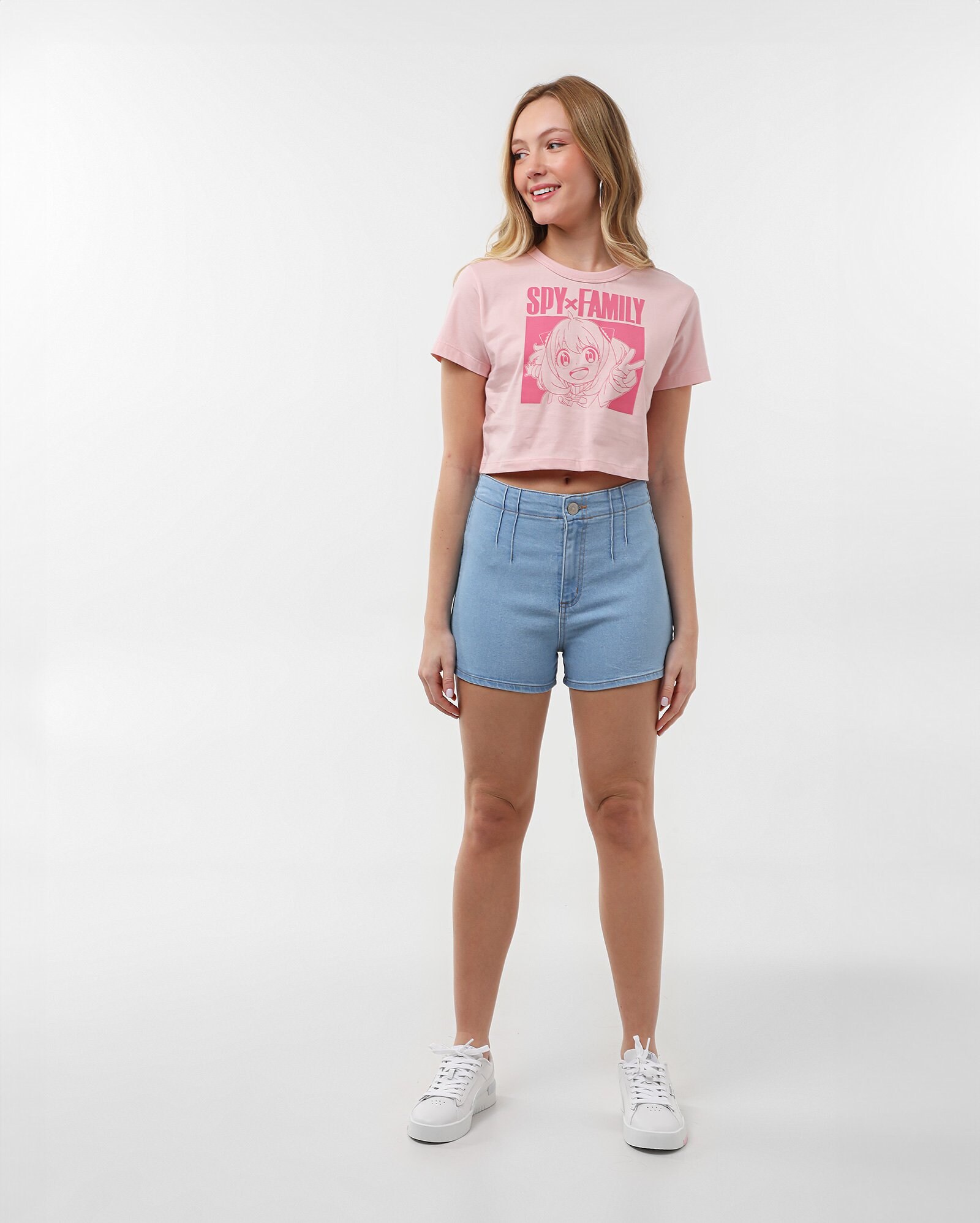 Riachuelo | Camiseta cropped juvenil manga curta Anya rosa | Spy x