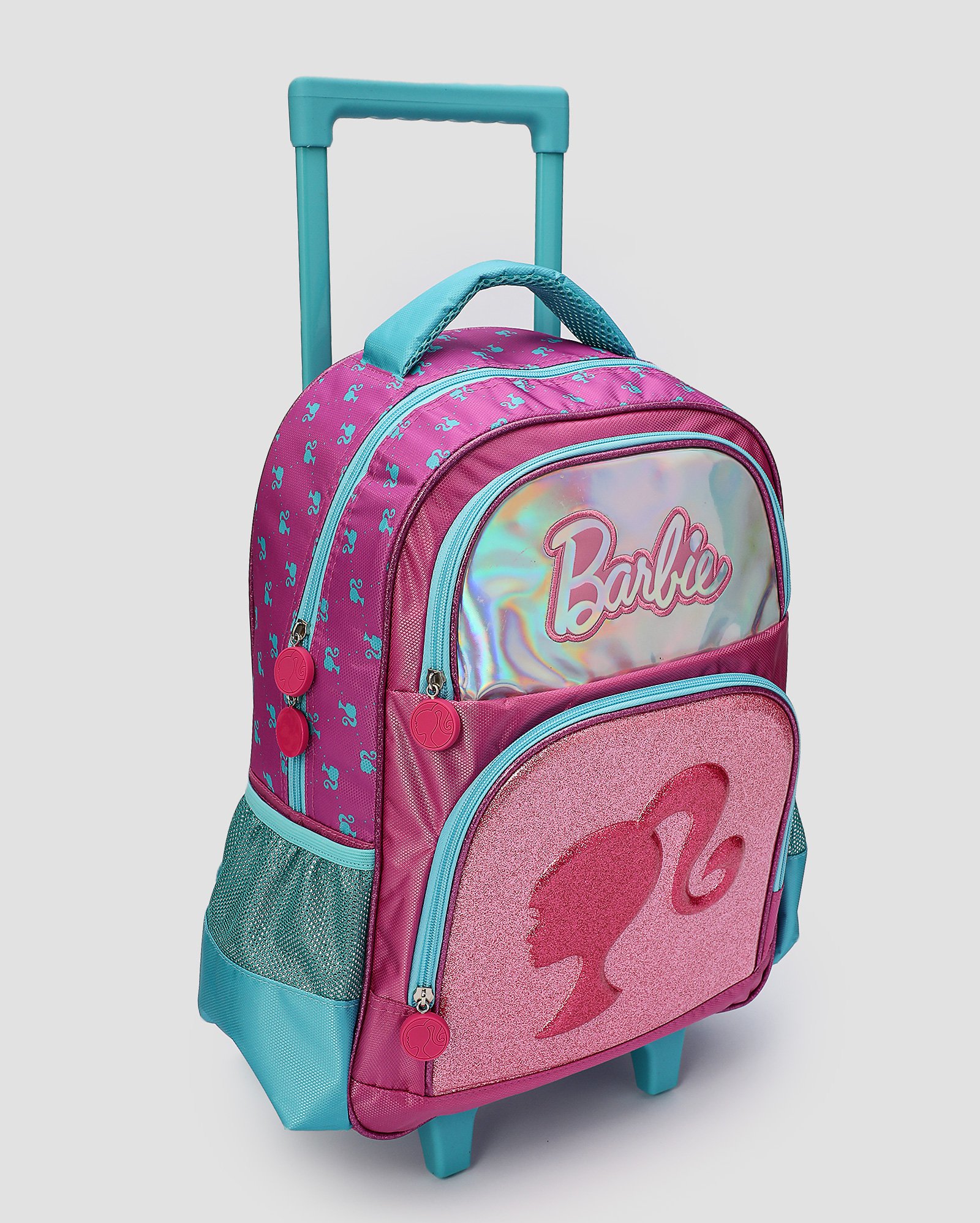 Mochila infantil com rodinhas brilho Barbie rosa | Mattel