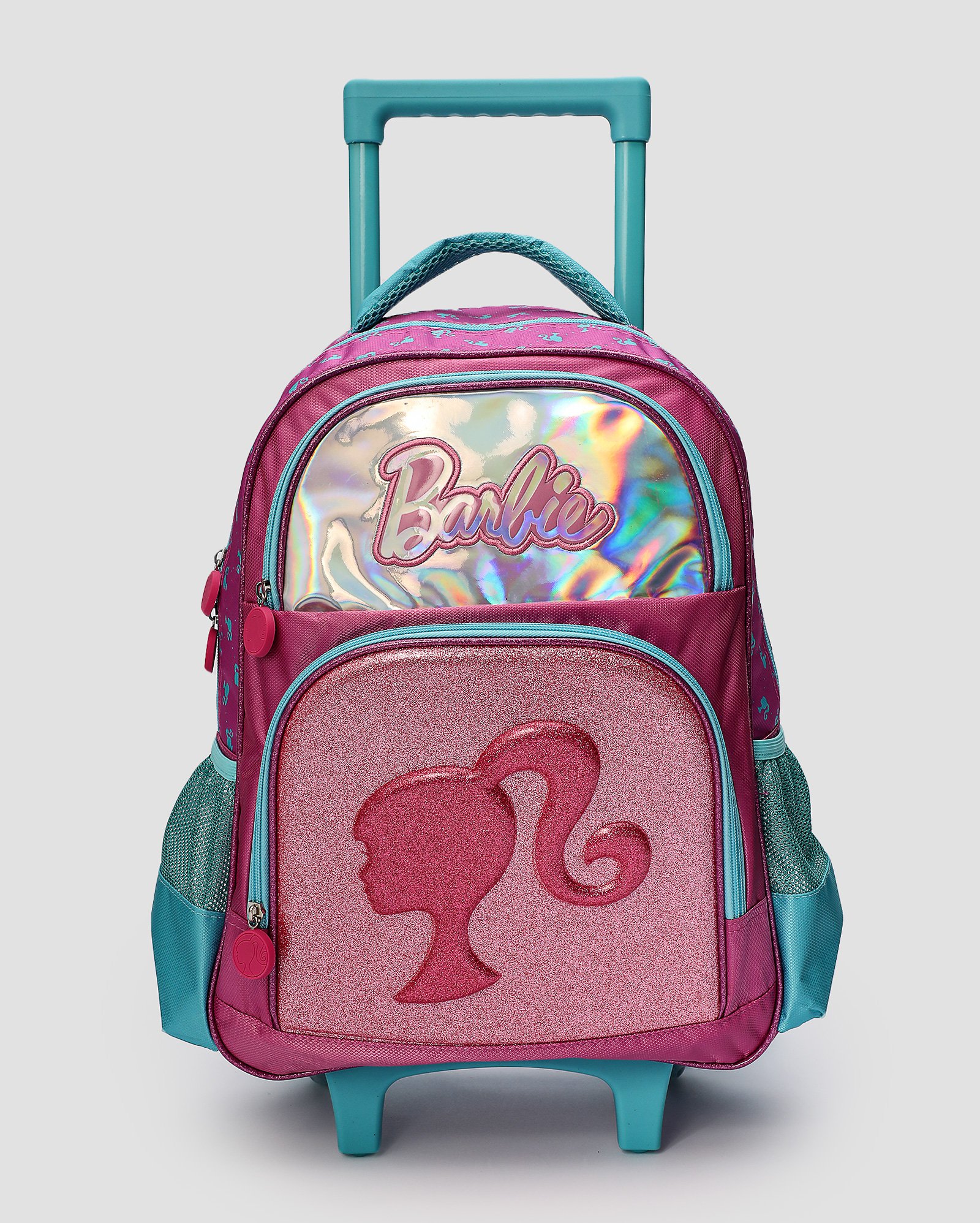 Mochila infantil com rodinhas brilho Barbie rosa | Mattel