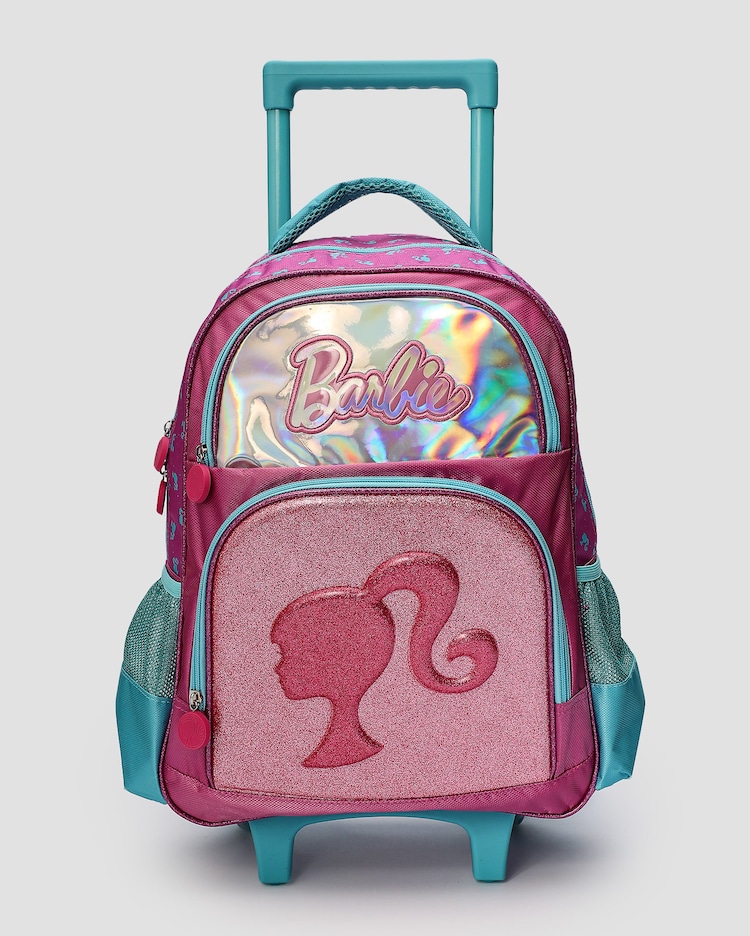 Riachuelo Mochila infantil com rodinhas brilho Barbie rosa Mattel