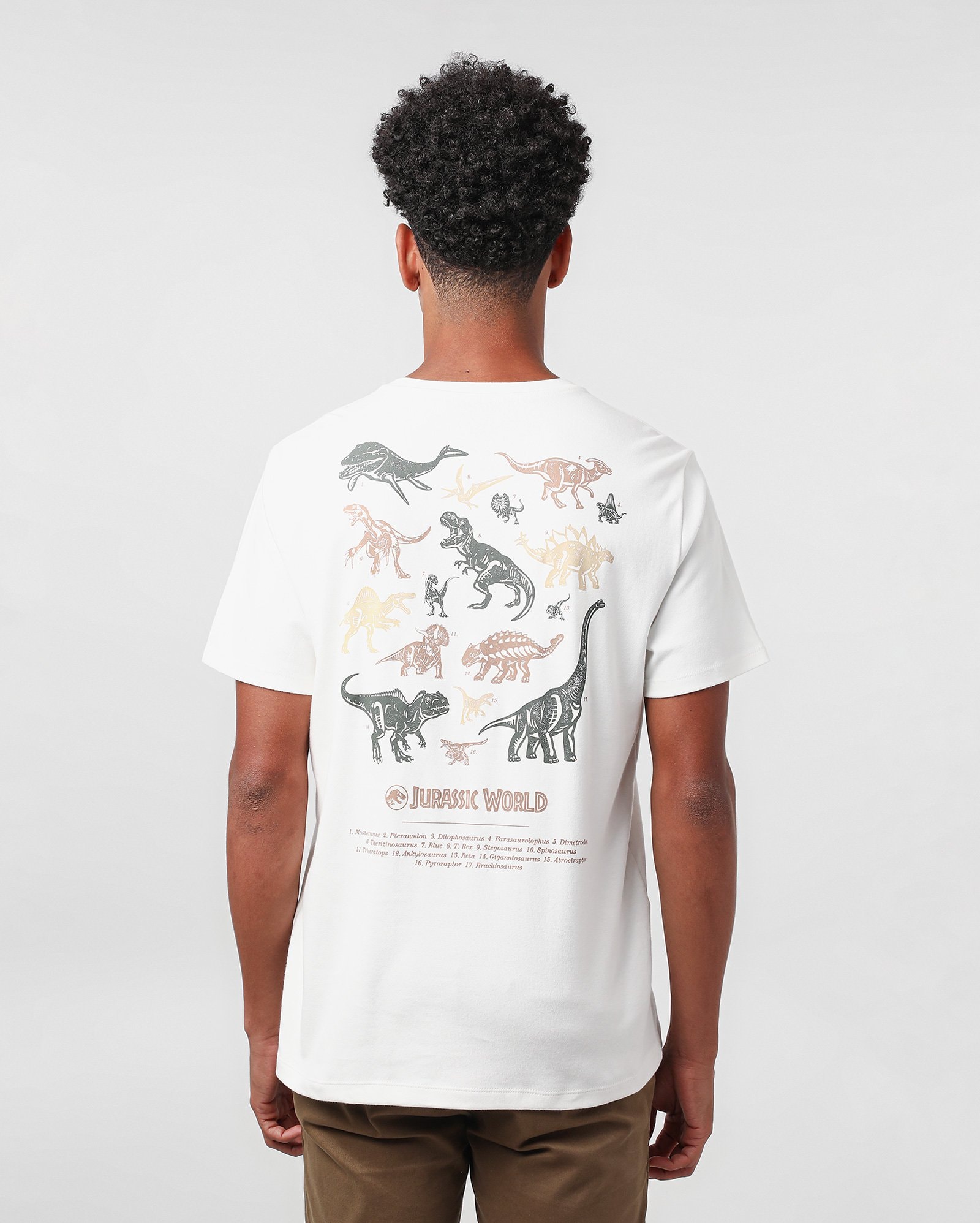 E*N様 dinoworks Jurassically Dyed L/S Tee Riachuelo | Camiseta masculina Jurassic World dinossauros branca
