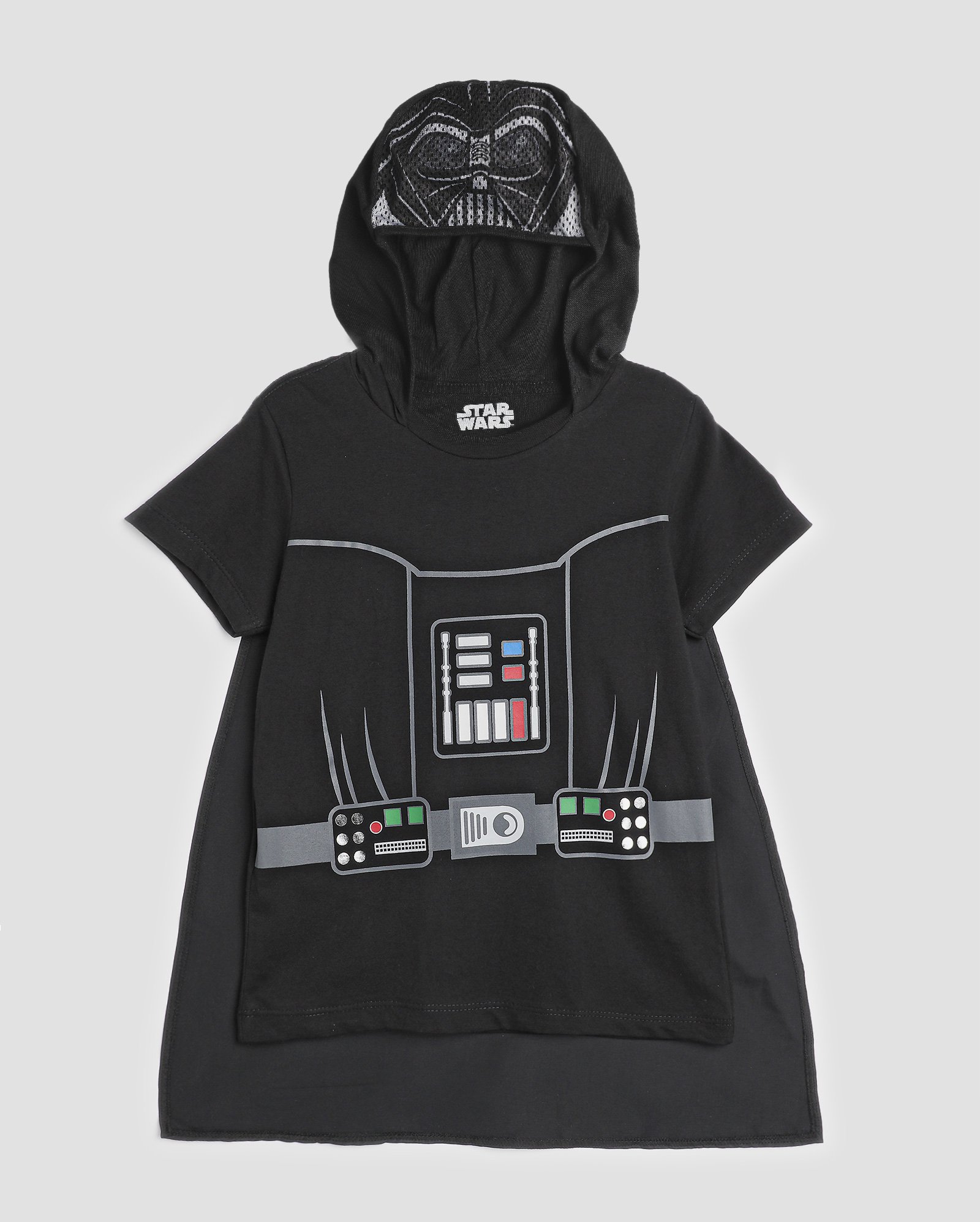 Camiseta infantil Darth Vader com capuz interativo 4-10A preta | FANLAB