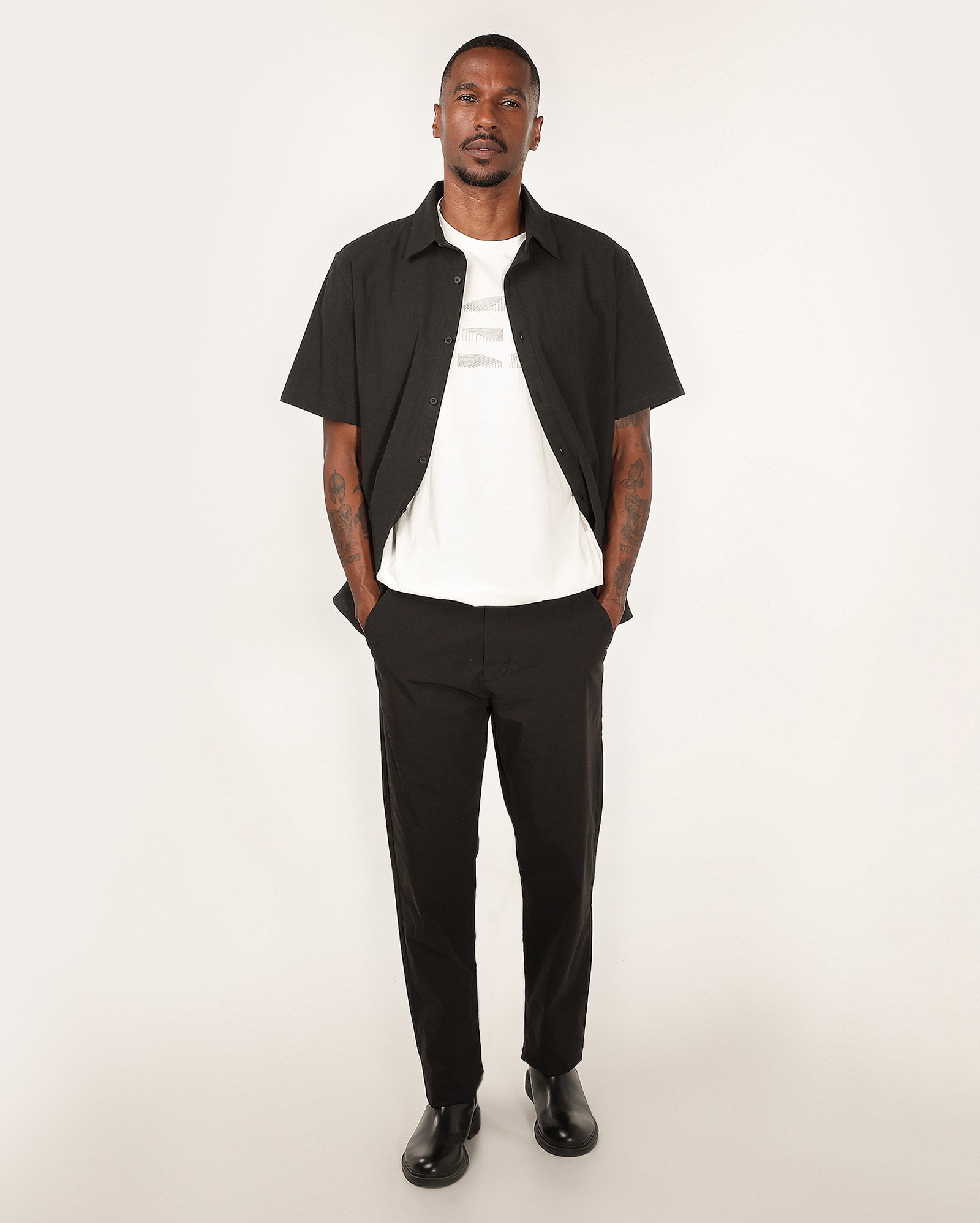 Calça masculina de algodão regular paper touch - Preto
