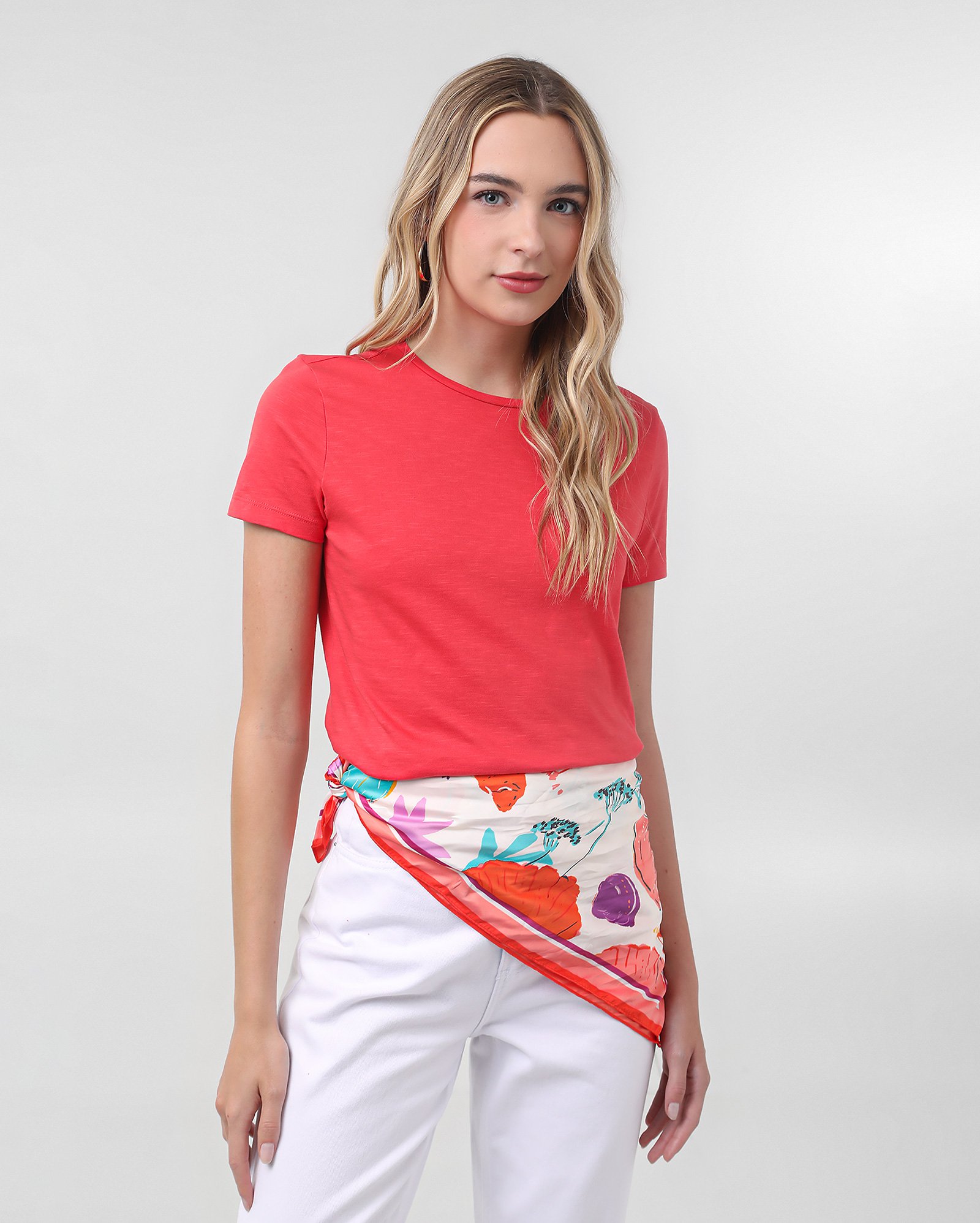 Camiseta feminina flamê de algodão peruano - Vermelho Claro | Pool Basics