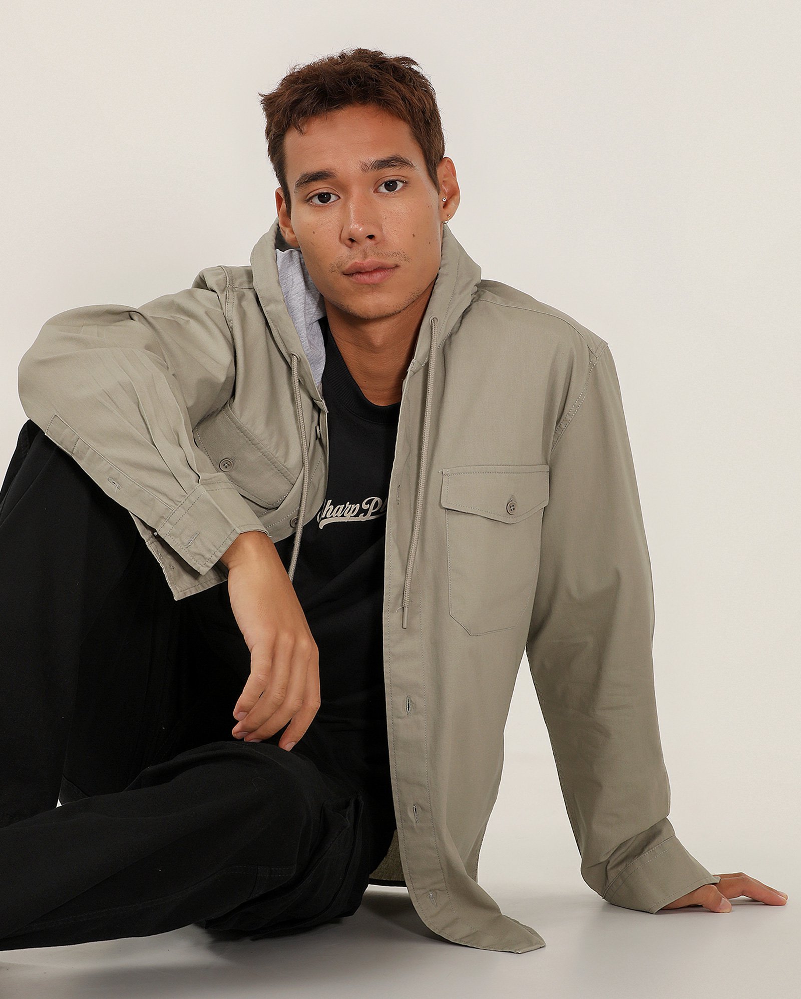 Overshirt sarja masculina com capuz verde | Pool
