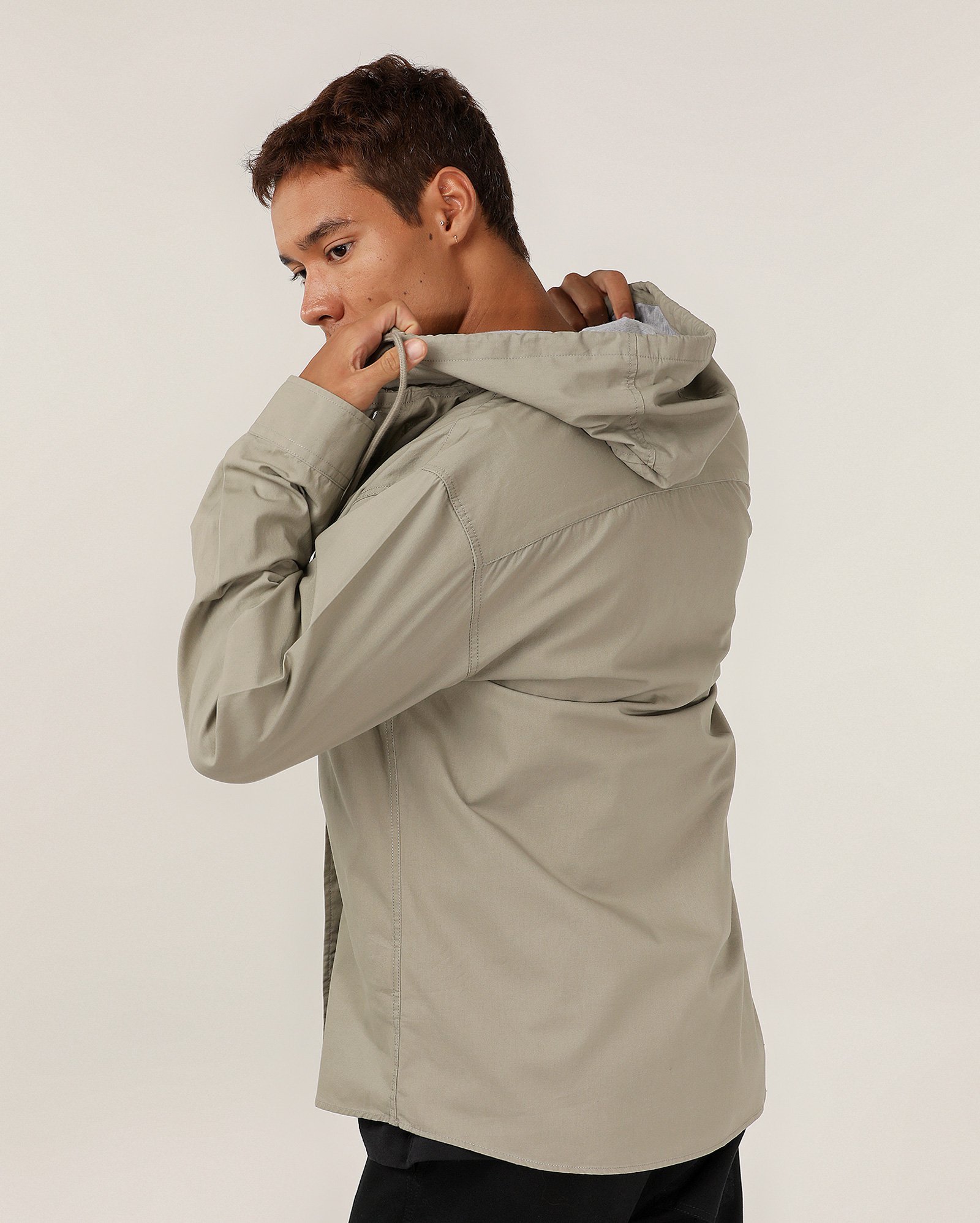Overshirt sarja masculina com capuz verde | Pool