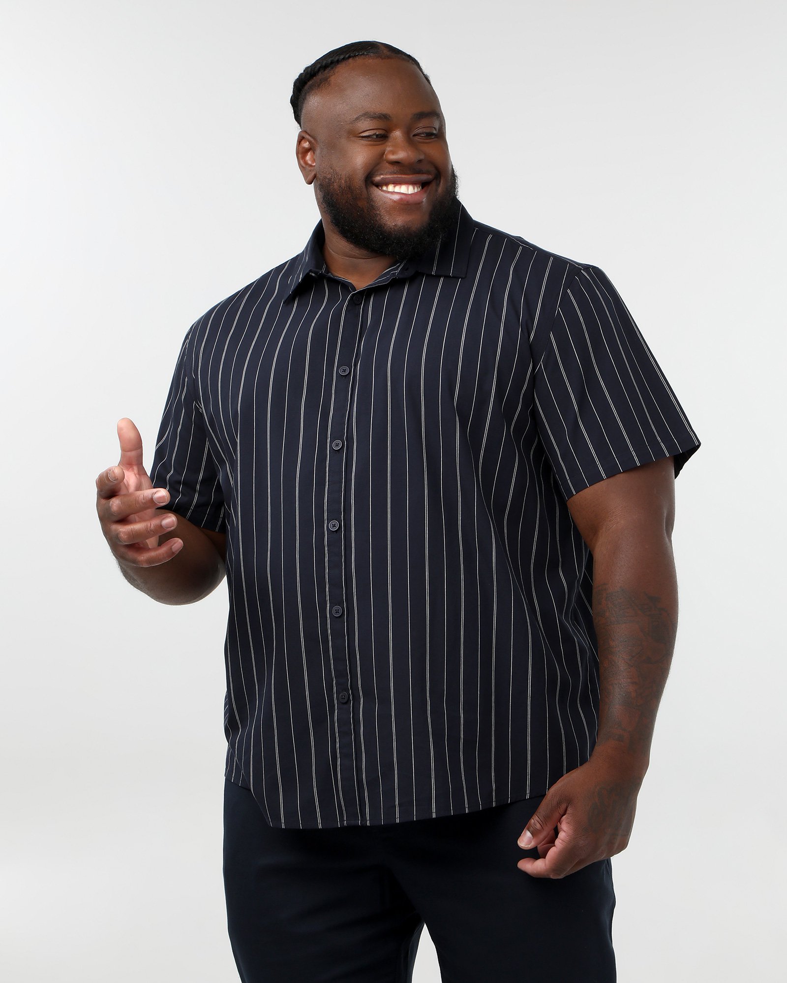 Camisa plus size masculina algodão listras - Azul Escuro | Original Plus by Riachuelo