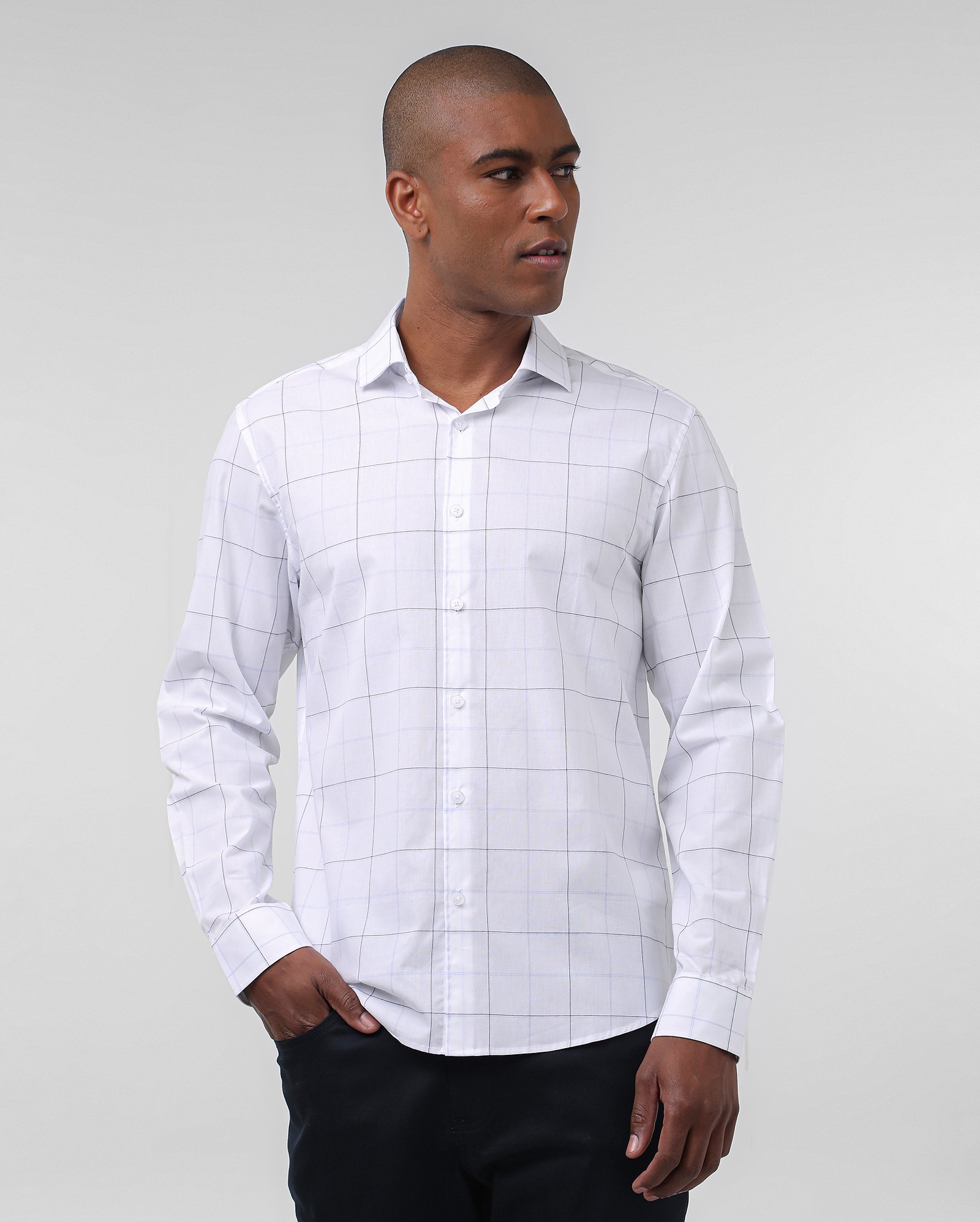 Camisa social masculina slim algodão xadrez - Branco | Original By Riachuelo