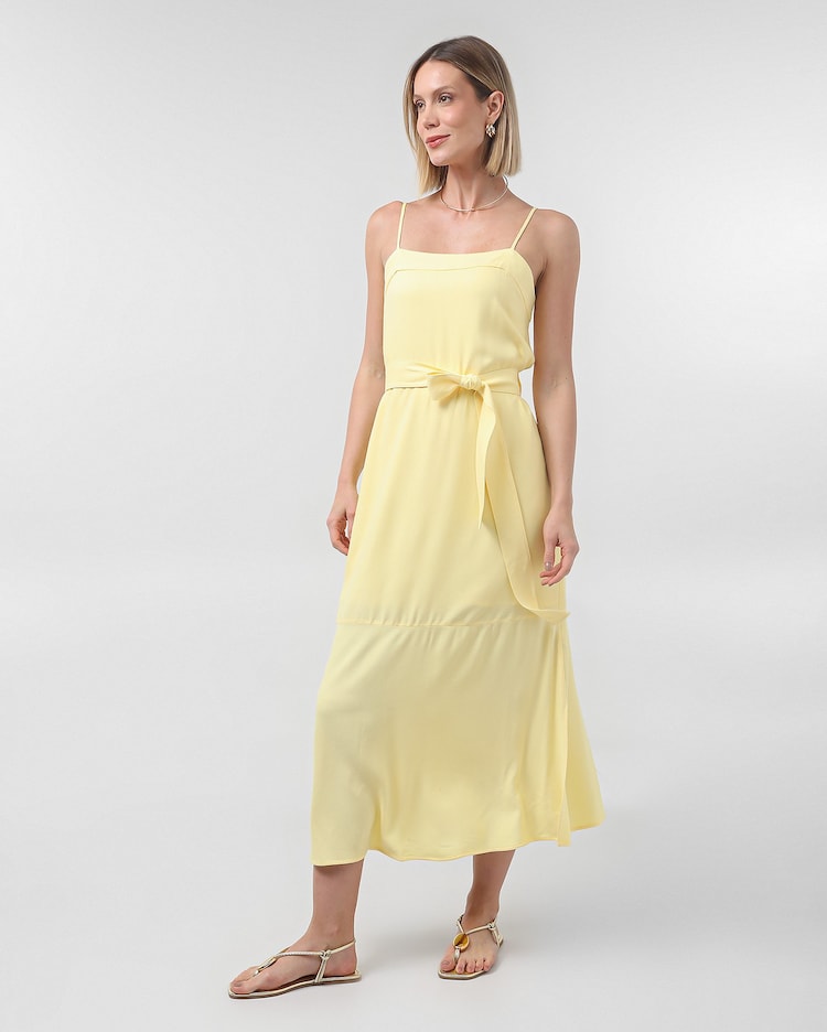 Riachuelo Vestido midi com faixa para amarração liso amarelo