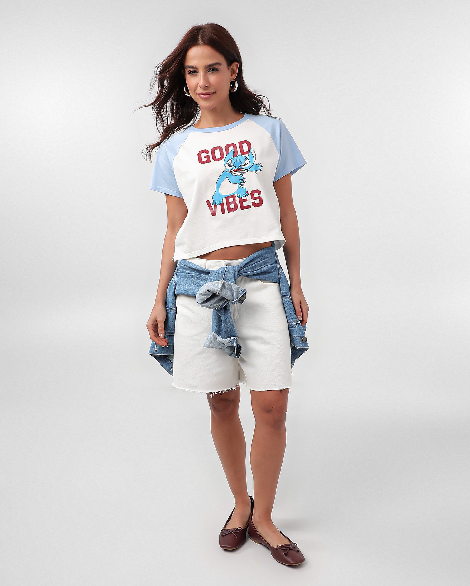 Camiseta cropped Stitch good vibes branca | Disney