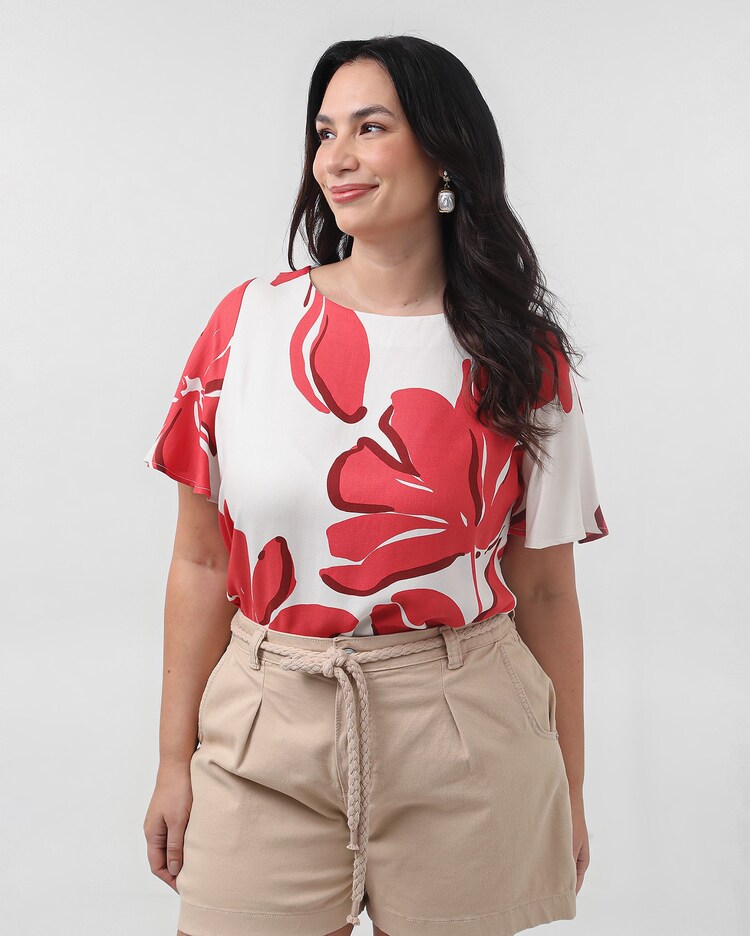 Riachuelo Blusa plus size feminina estampada floral gola redonda