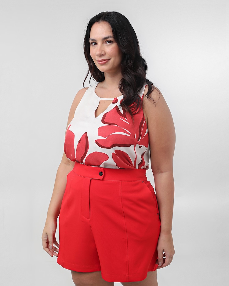 Riachuelo Regata plus size feminina gola V com recorte floral