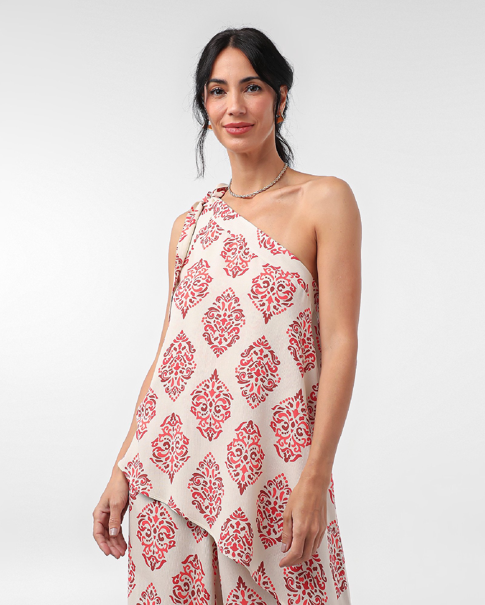 Blusa feminina assimétrica boho arabesca off-white | AK by Riachuelo