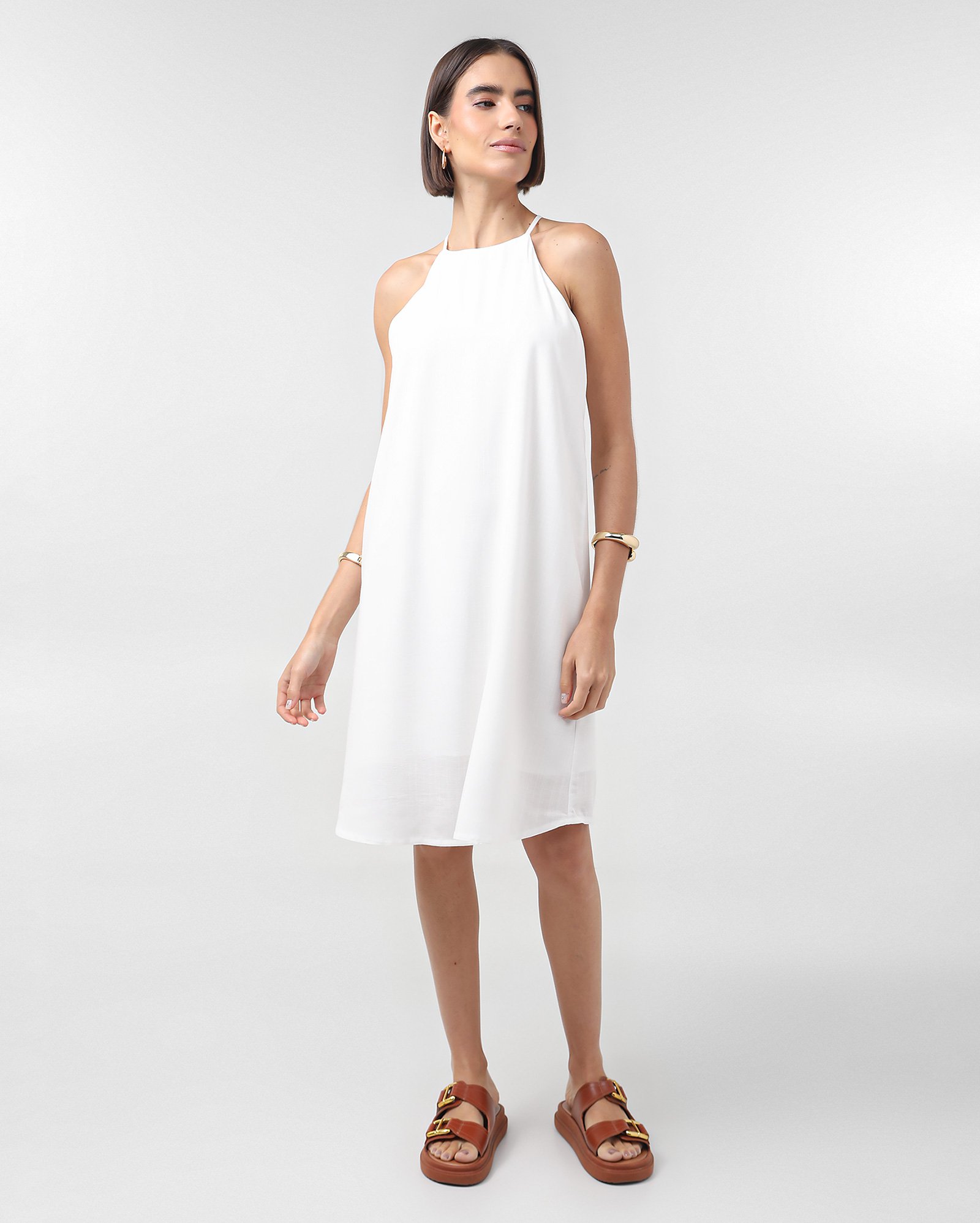 Vestido curto halter neck de viscose - Branco