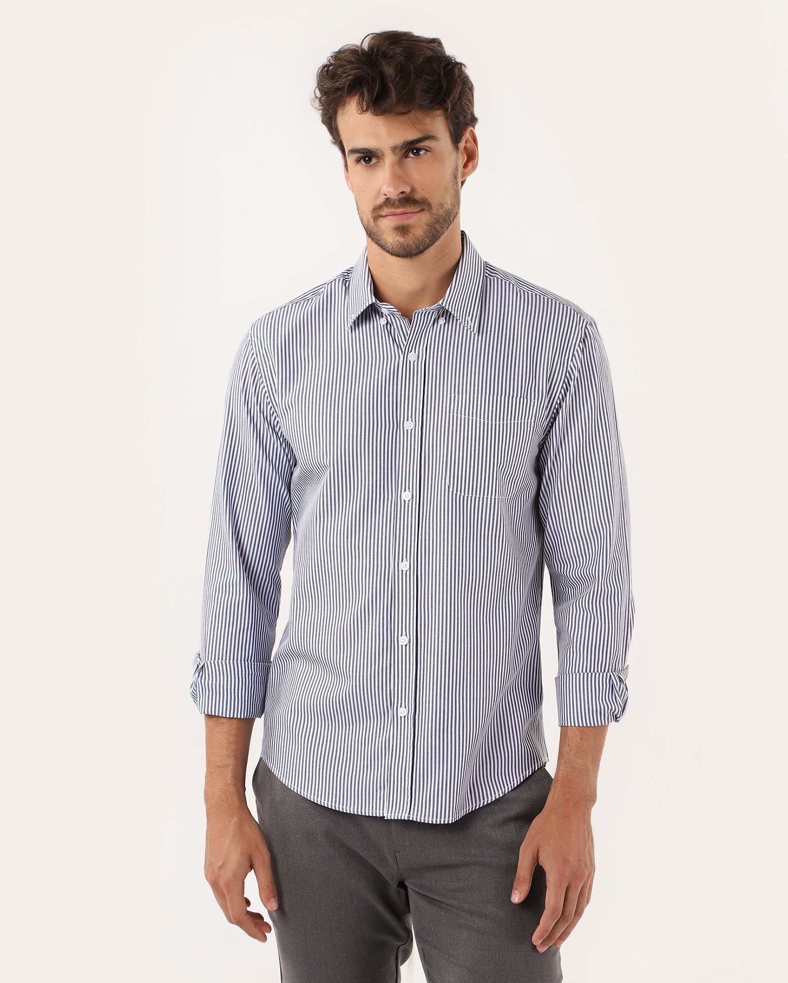 Camisa social masculina regular listrada azul | Original by Riachuelo