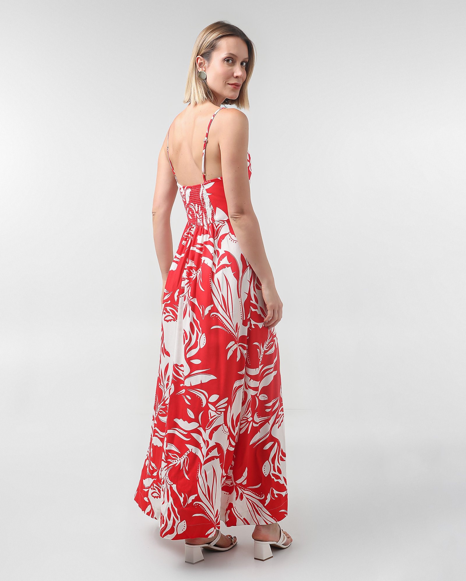 Riachuelo Vestido longo com alças finas estampado vermelho AK