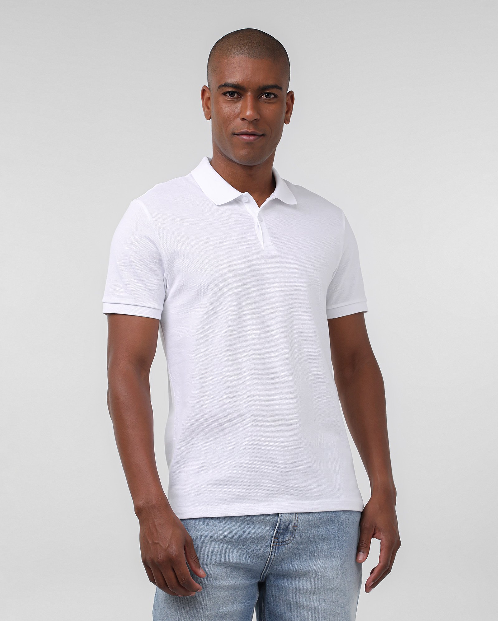 Camisa polo masculina slim algodão peruano - Branco