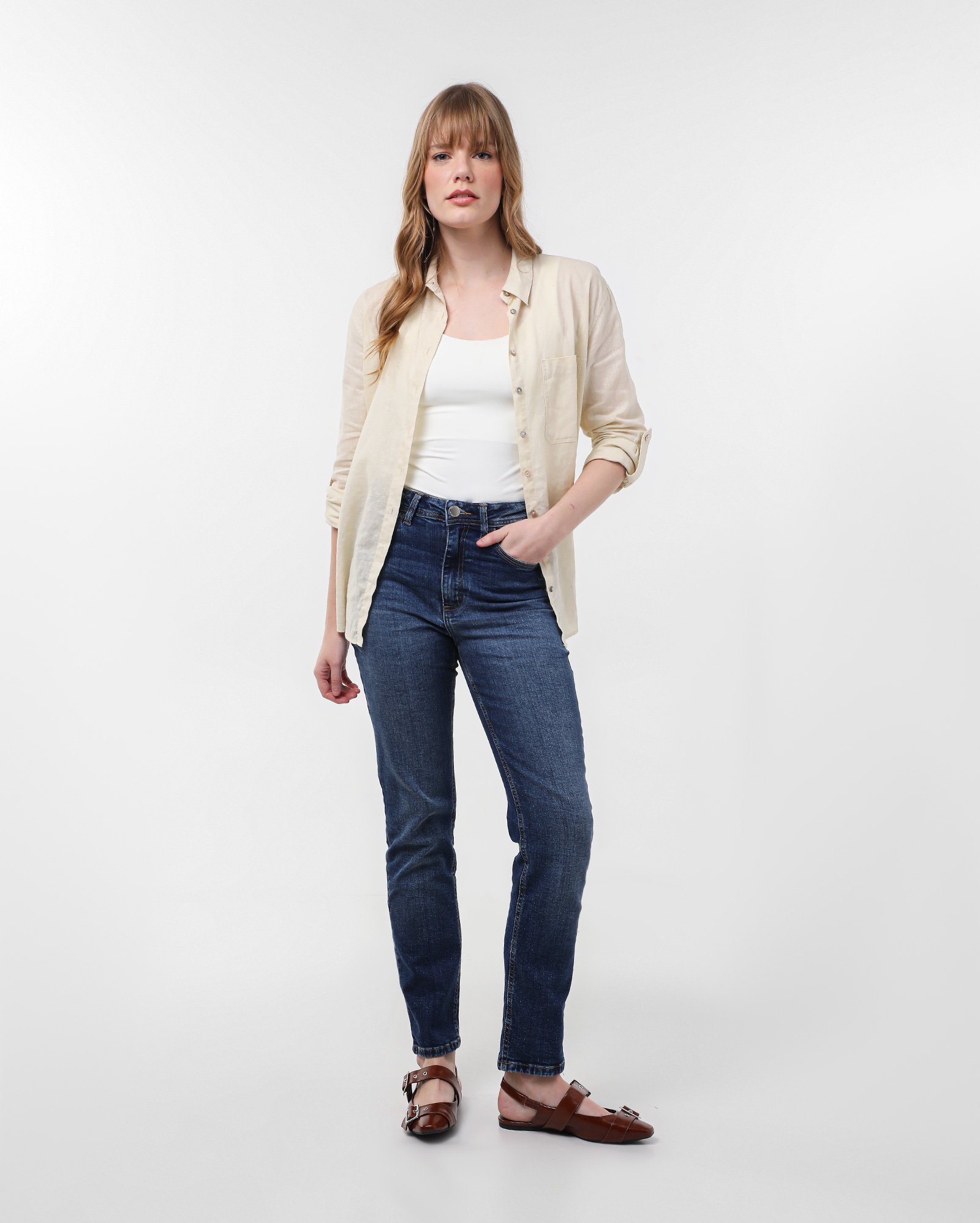 Calça jeans feminina reta stretch cintura média - Jeans Clássico Escuro | Pool Jeans