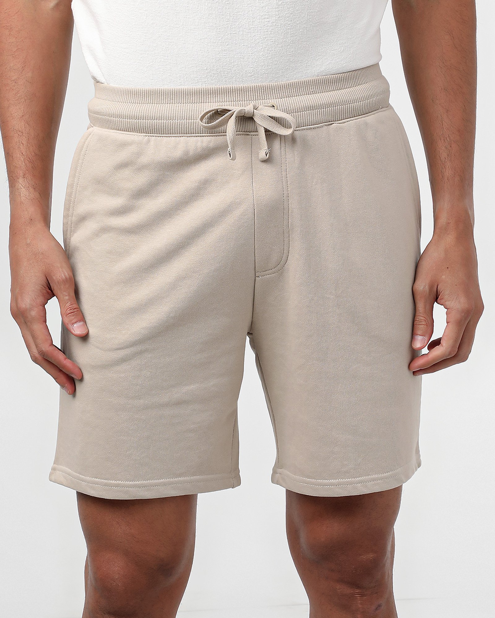 Bermuda de moletom masculina com cordão - Bege Claro