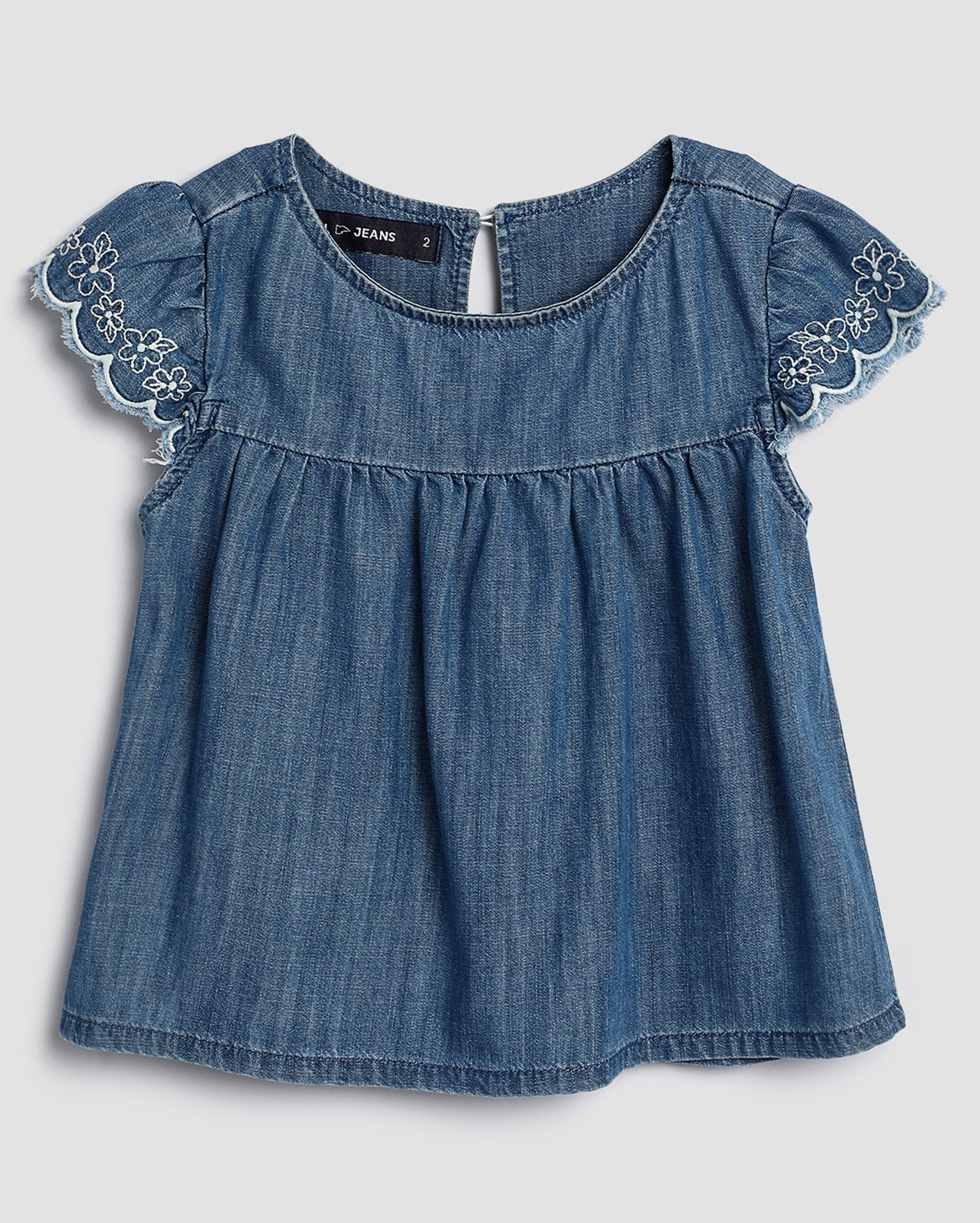 Bata jeans infantil bordado floral 1-4A denim médio | Pool Kids