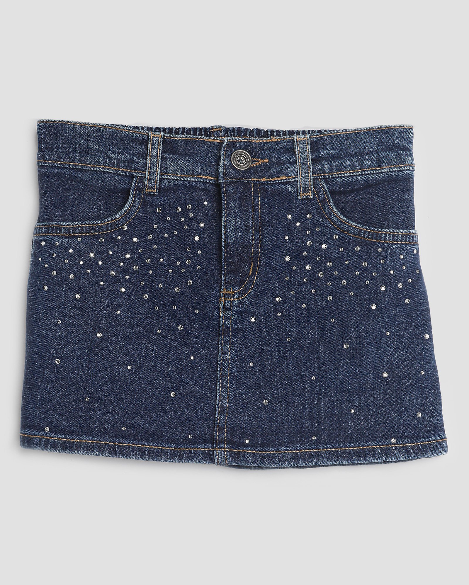 Saia jeans infantil reta com strass 4-10A denim escuro | Pool Kids