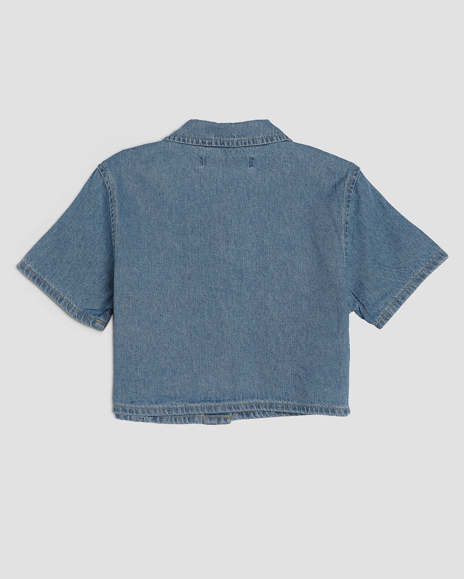 Camisa cropped jeans infantil estrelinhas 4-10A denim médio | Pool Kids