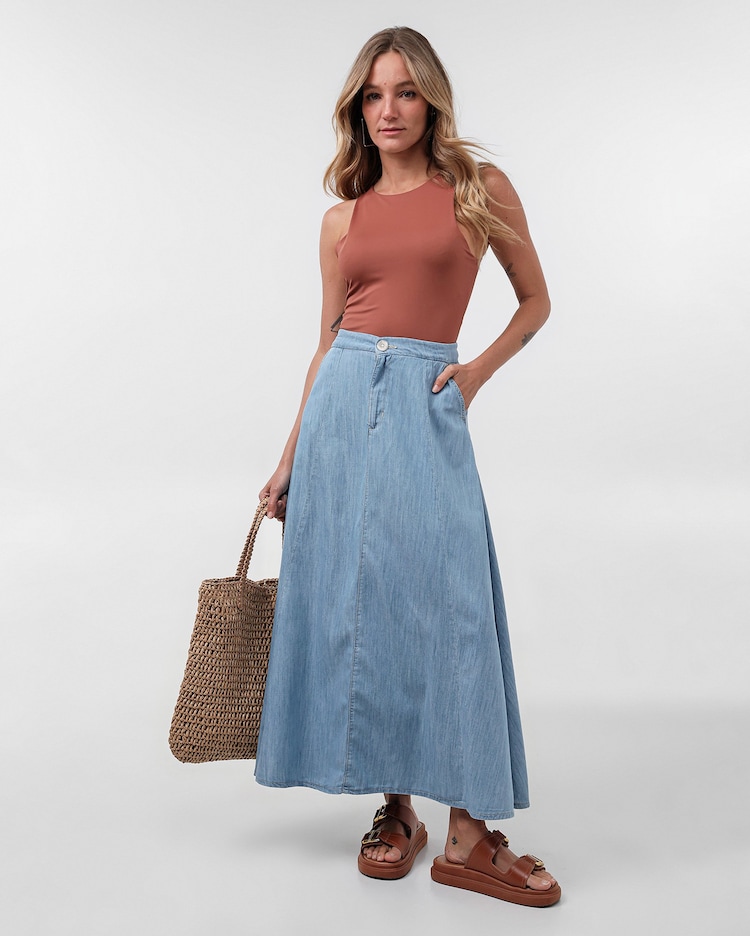 Jeans Longa Saia Jeans Claro Midi Saia Evangelica Ver Saias Jeans