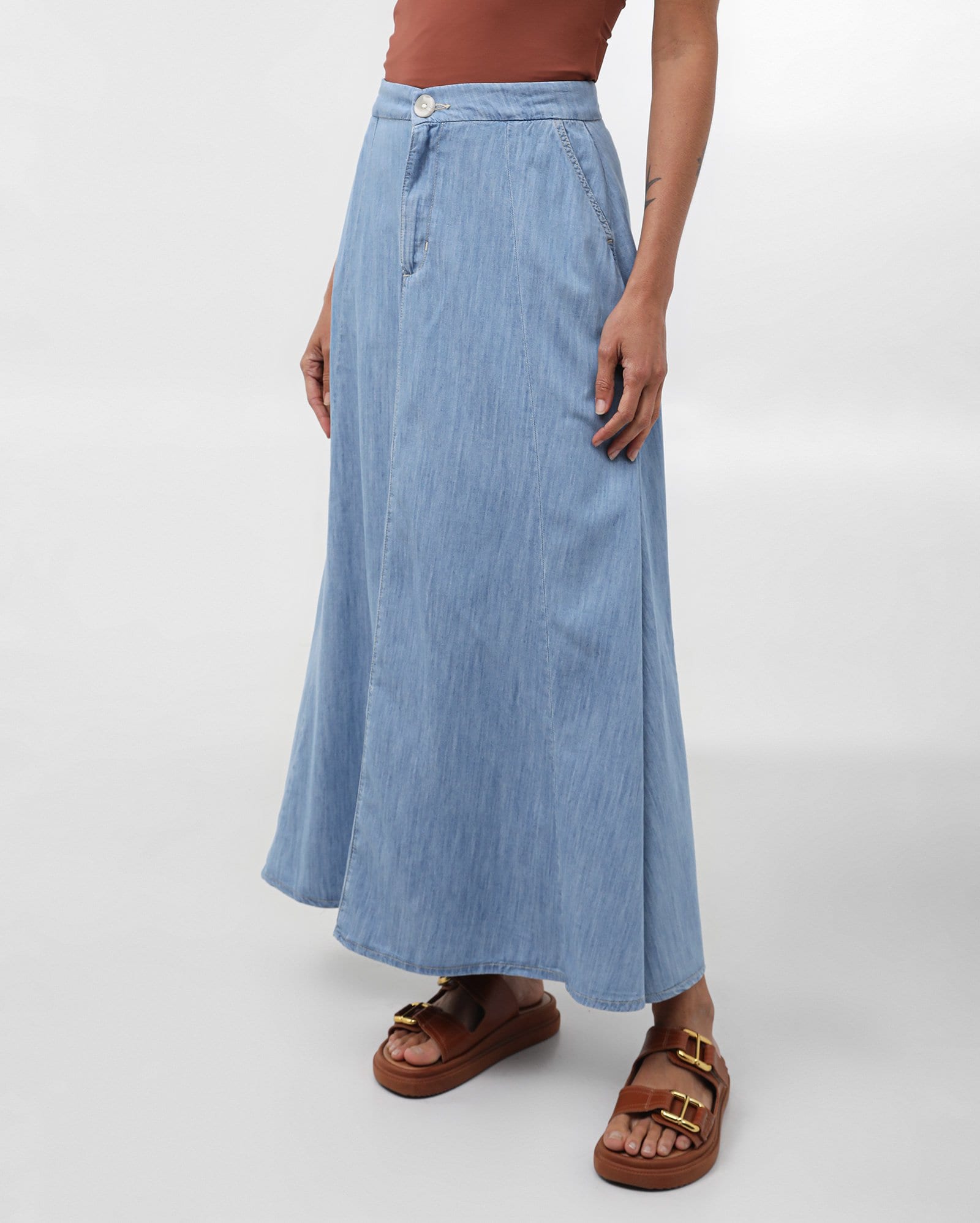 Saia Jeans Longa Pinterest Jeans Midi Saia Longa Jeans Tencel Saia