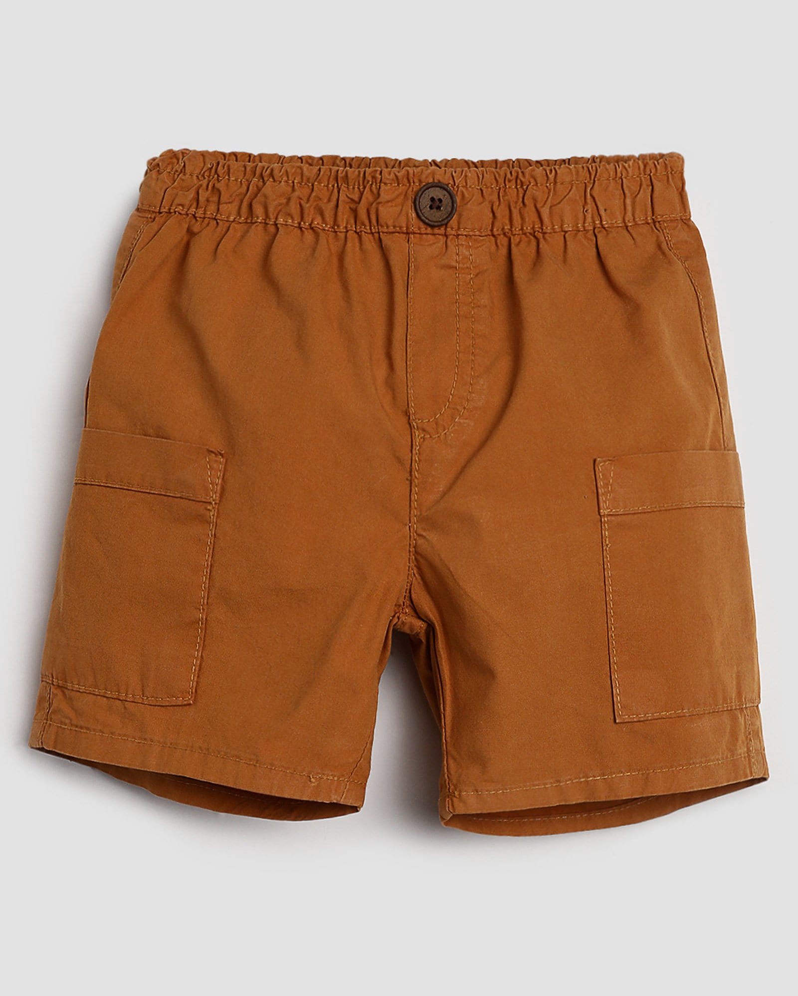 Bermuda sarja infantil cós elástico e bolsos cargo 1-4A marrom