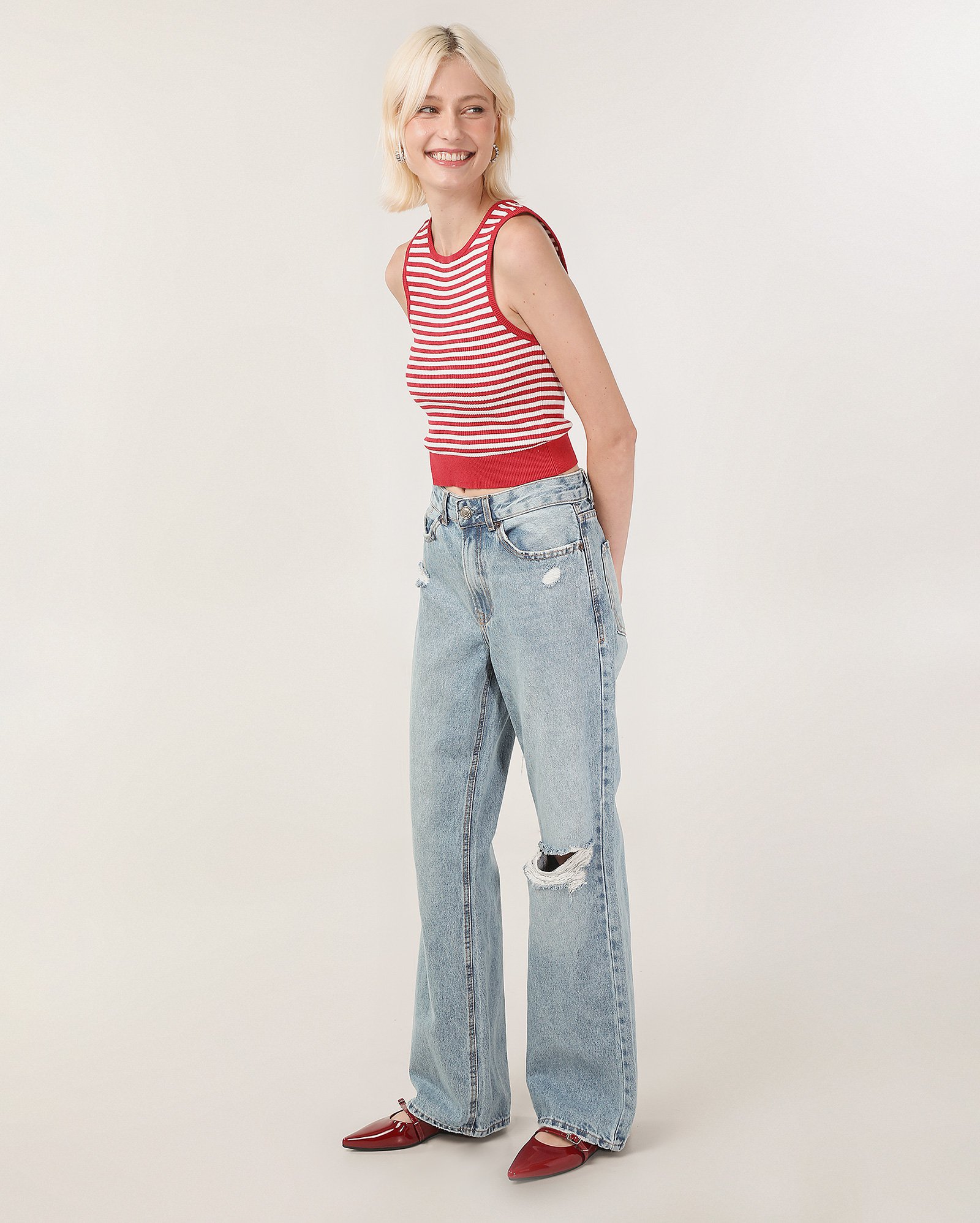 Calça jeans feminina wide slim cintura média - Jeans Claro | Pool Jeans