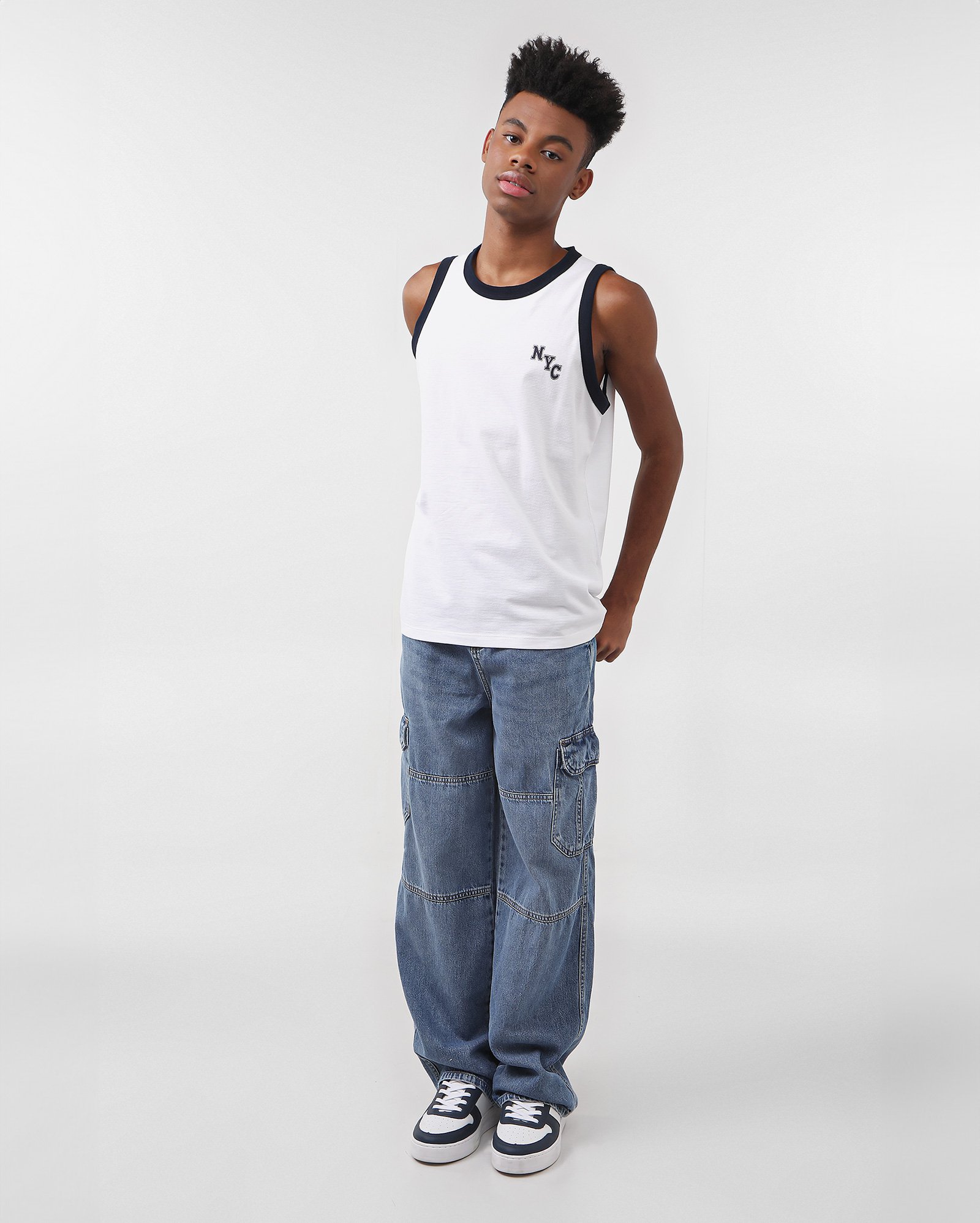 Calça jeans juvenil skater bolsos cargo denim médio | Pool