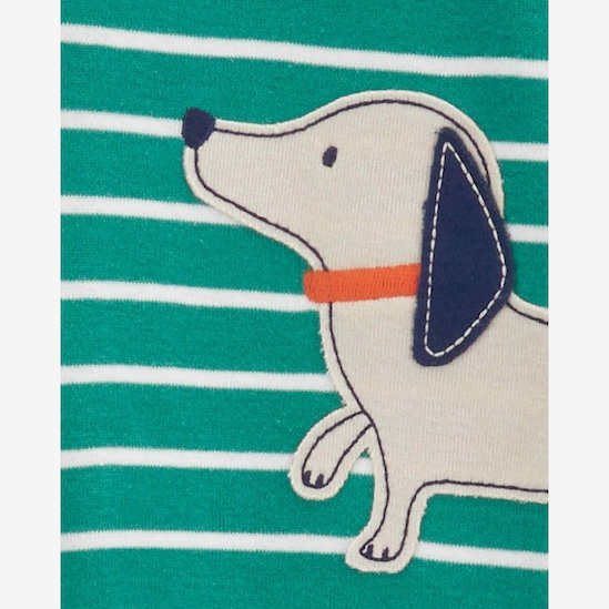Macacão pijama infantil com pezinho patch cachorro verde | Carter's